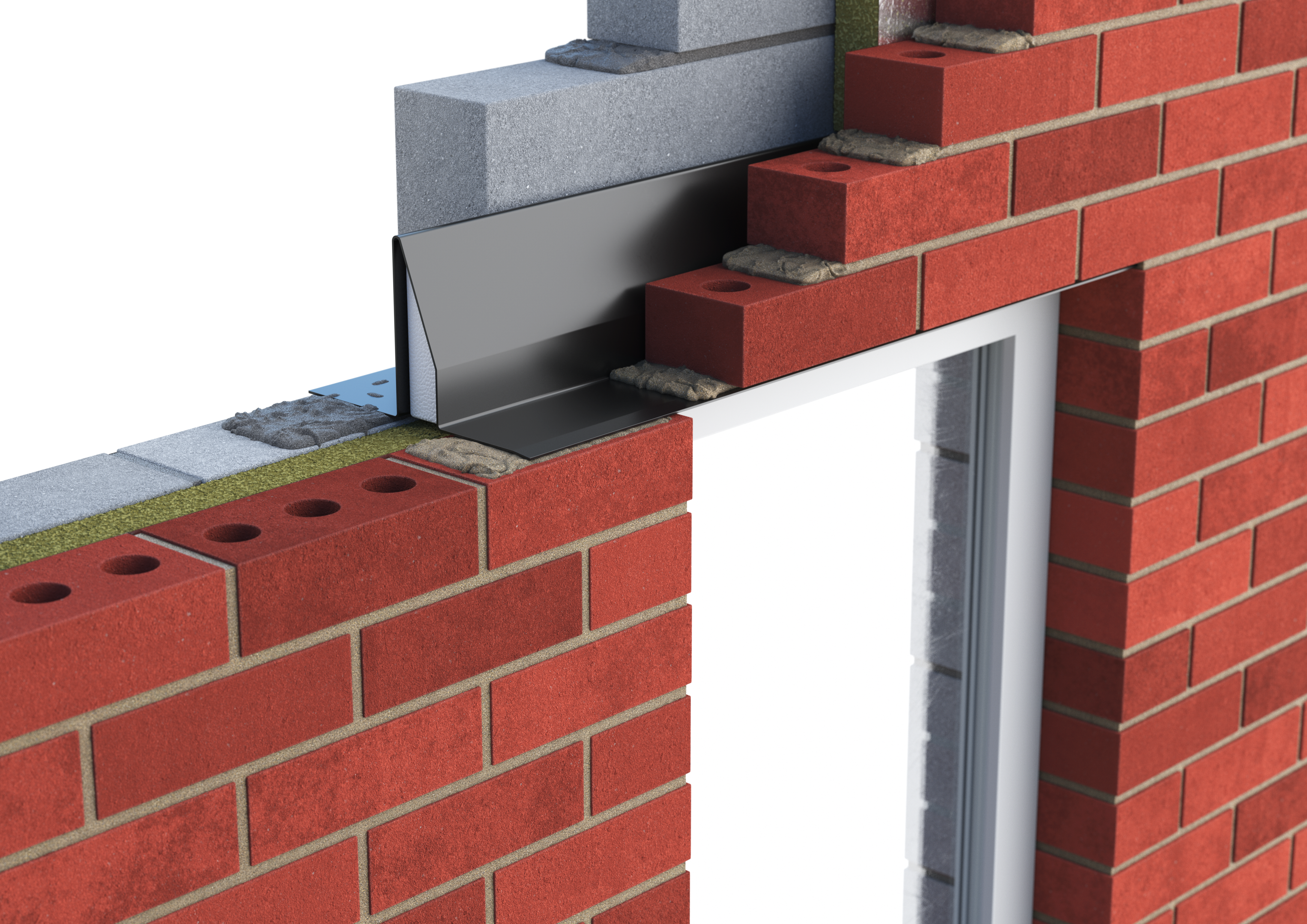 Catnic standard duty cavity wall lintel for 50mm cavity wall shown in situ