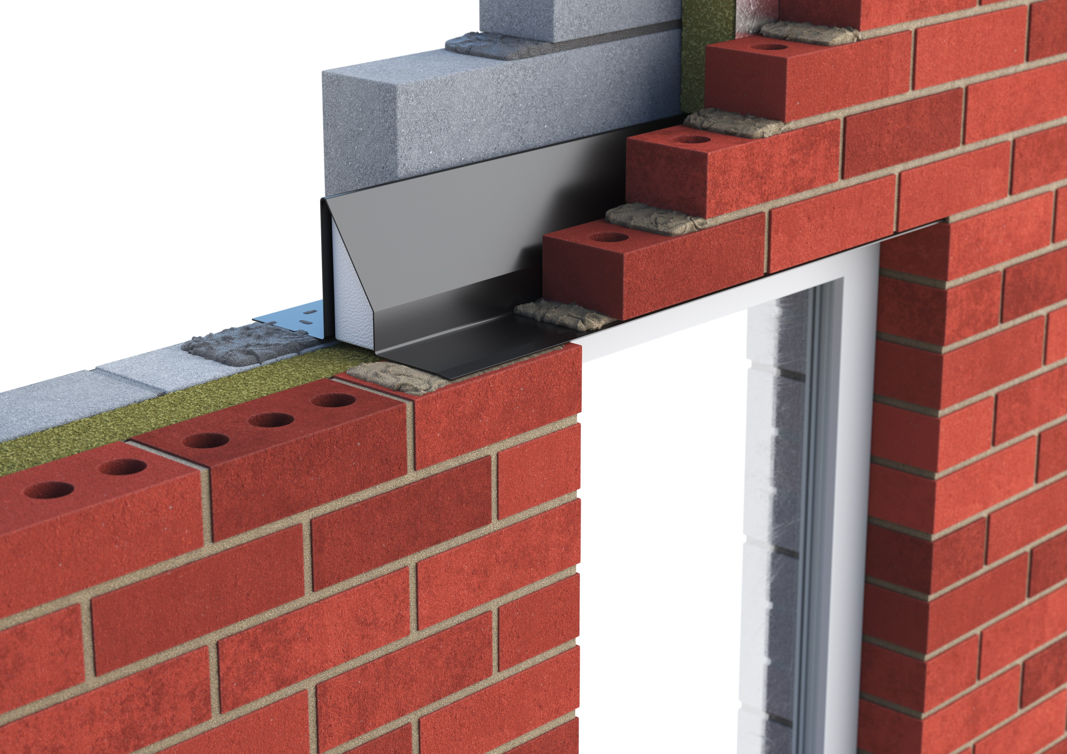 Catnic standard duty cavity wall lintel for 70mm cavity wall shown in situ