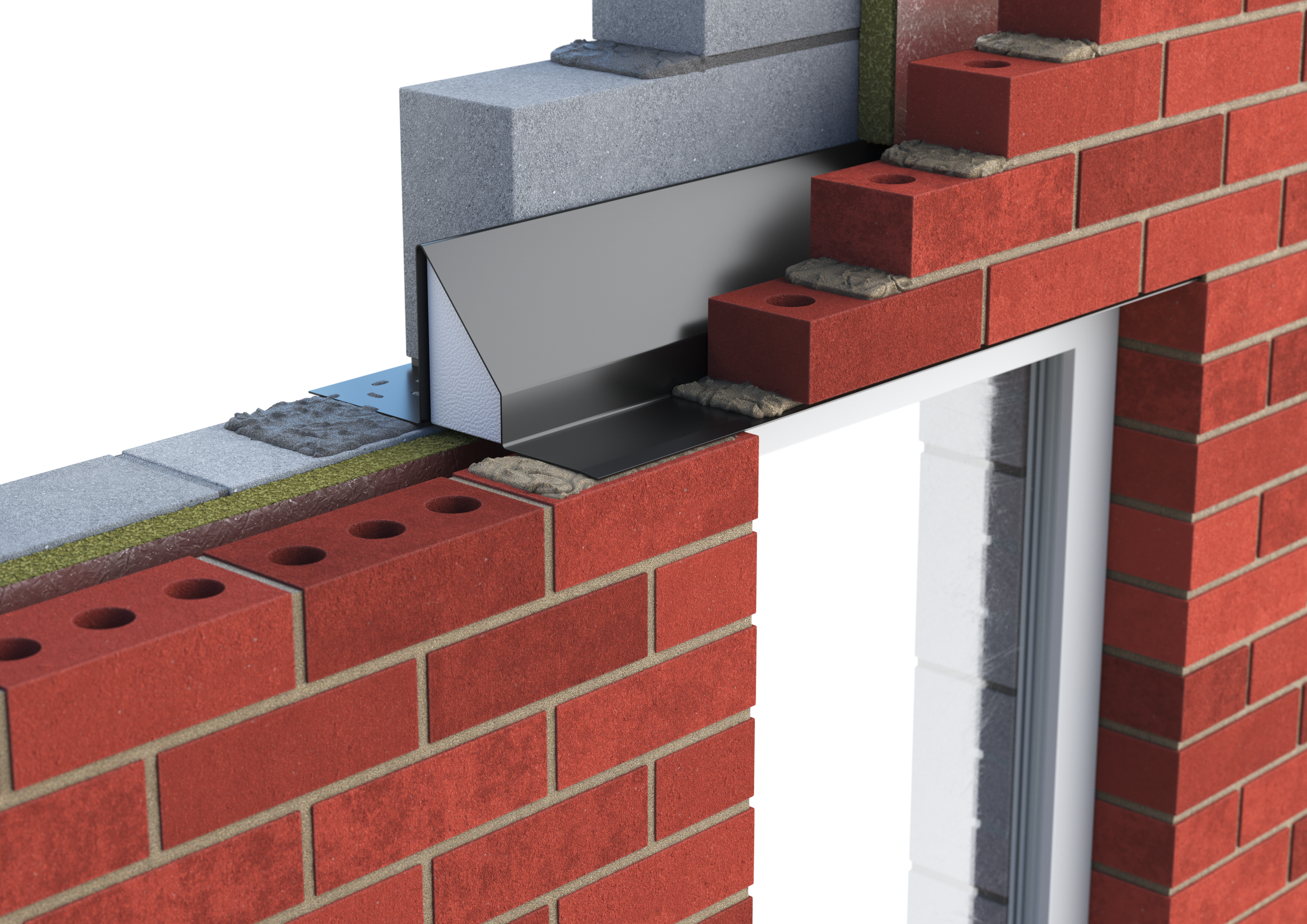 Catnic standard duty cavity wall lintel for 90mm cavity wall shown in situ