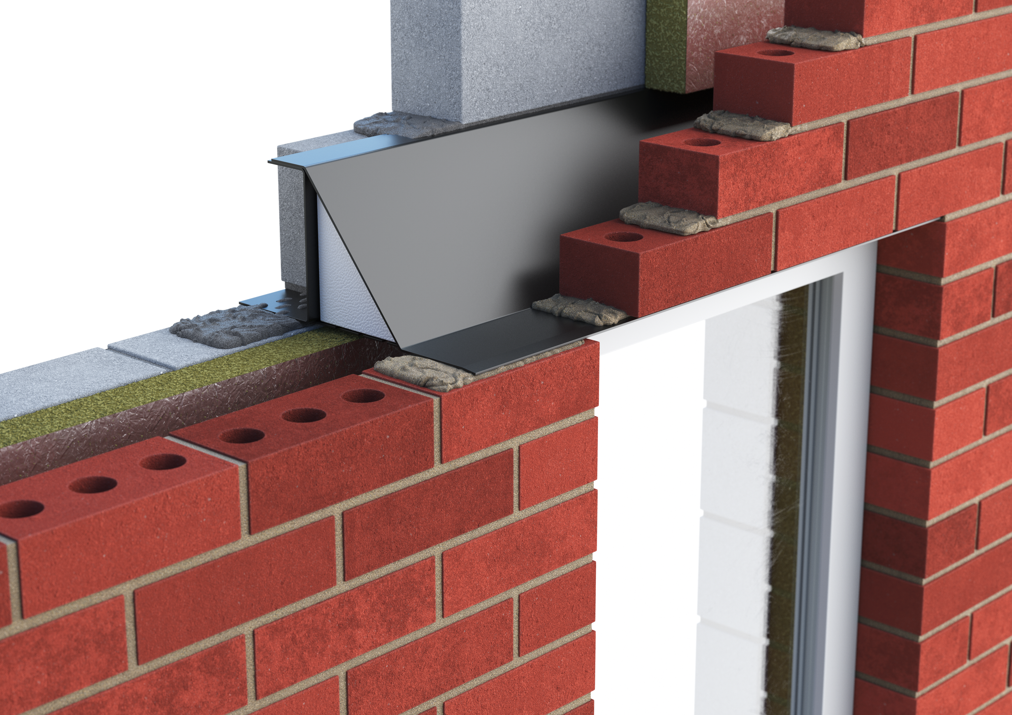 Catnic heavy duty cavity wall lintel for 130mm cavity wall shown in situ