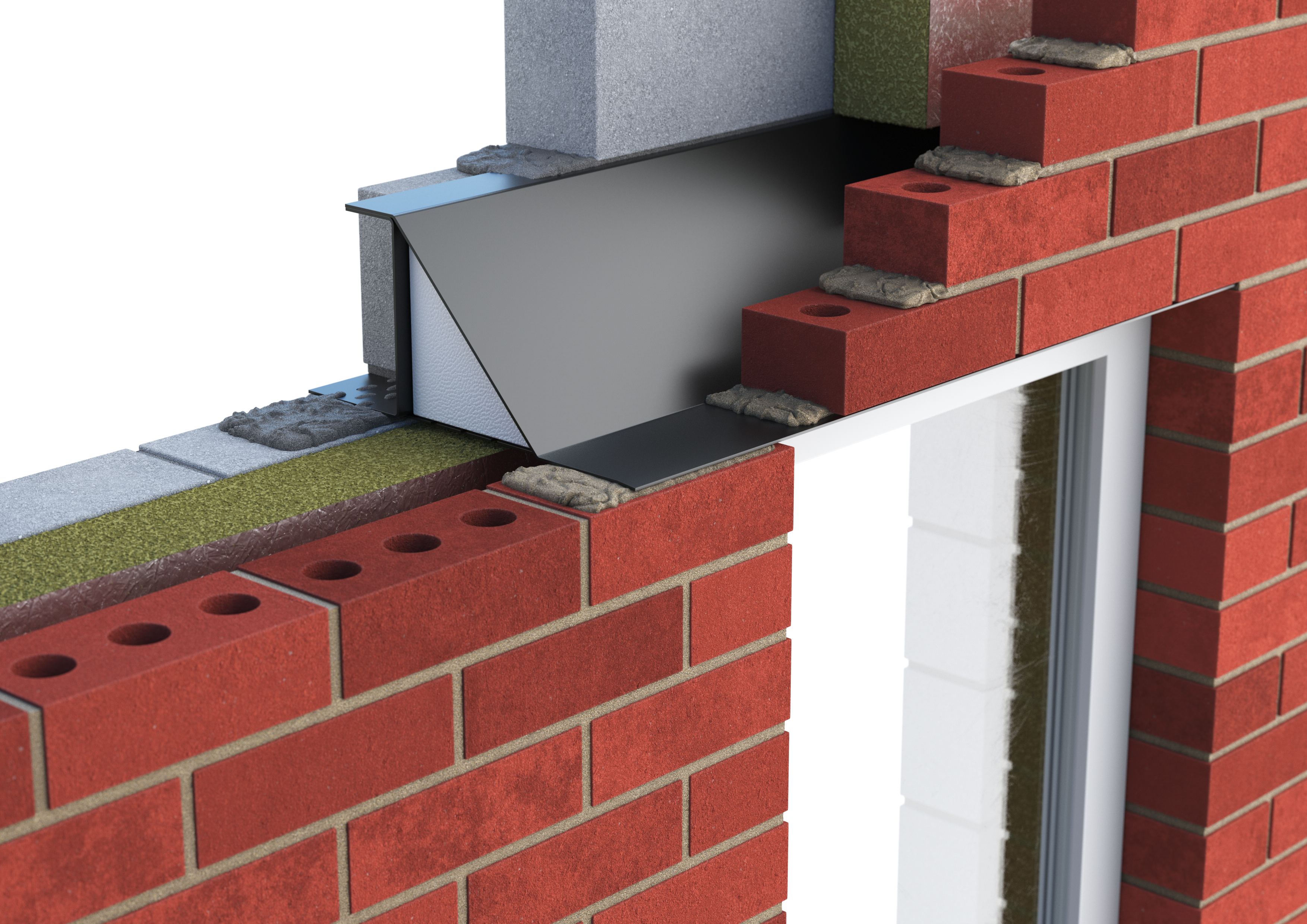 Catnic heavy duty cavity wall lintel for 150mm cavity wall shown in situ