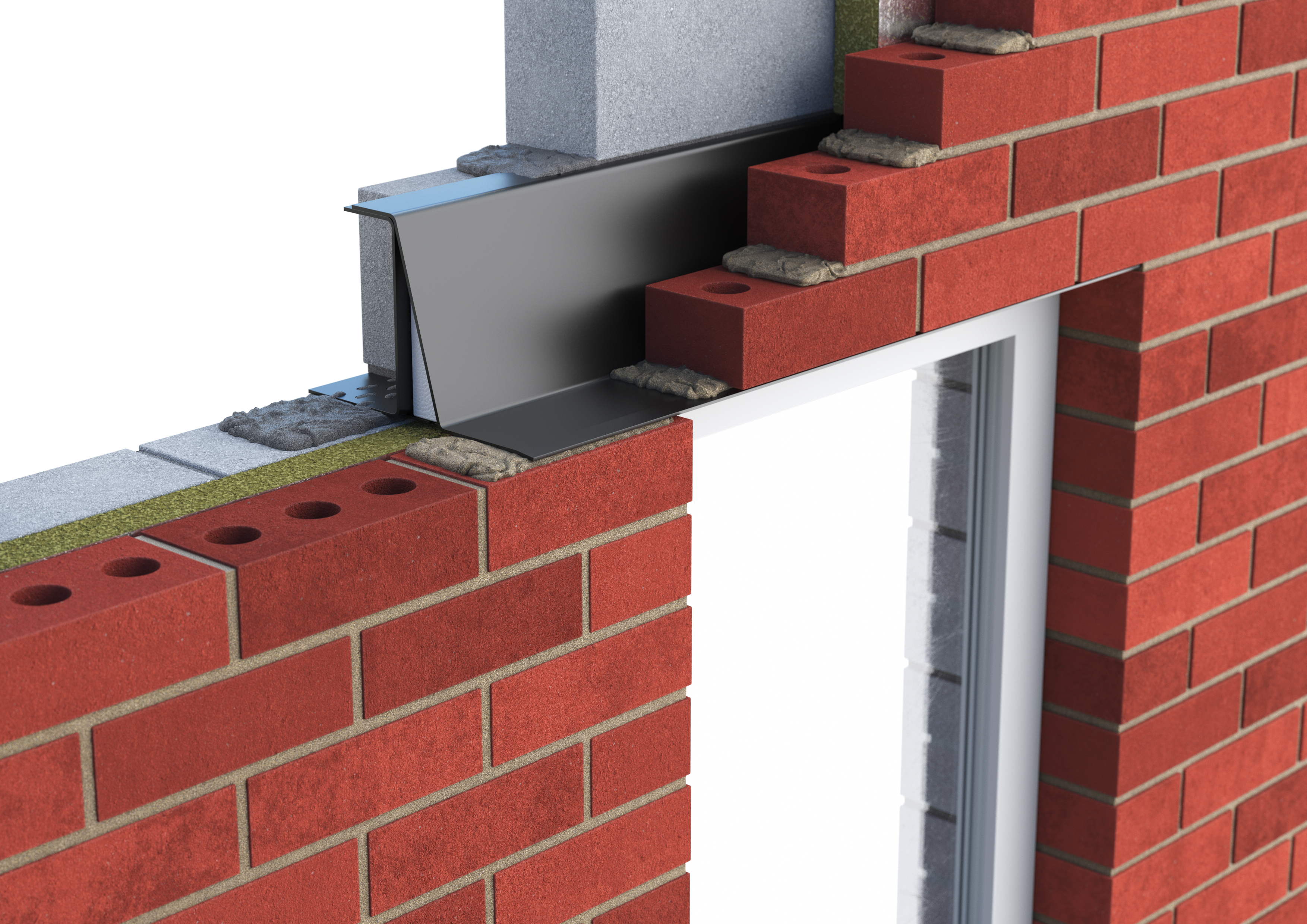 Catnic heavy duty cavity wall lintel for 50mm cavity wall shown in situ