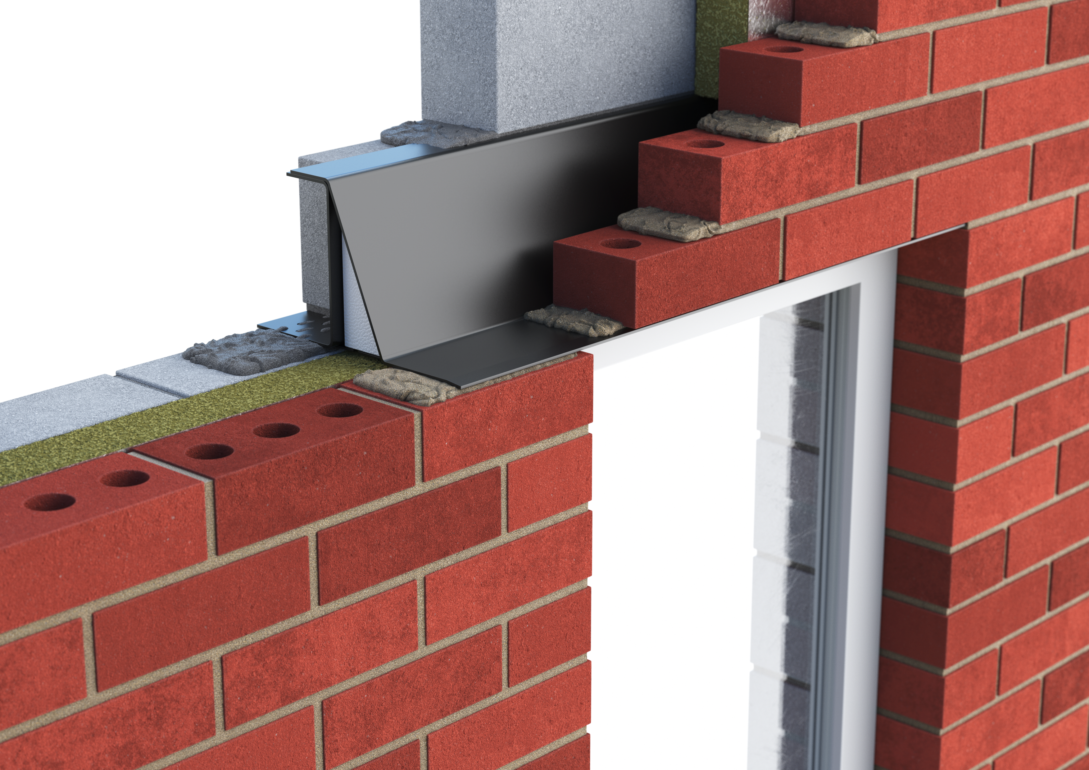 Catnic heavy duty cavity wall lintel for 70mm cavity wall shown in situ