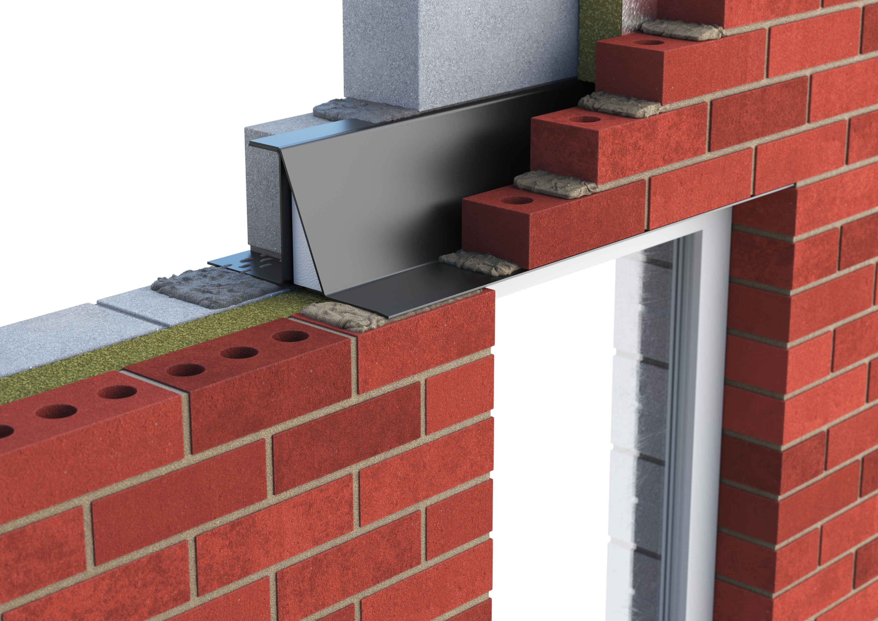 Catnic heavy duty cavity wall lintel for 70mm cavity wall shown in situ