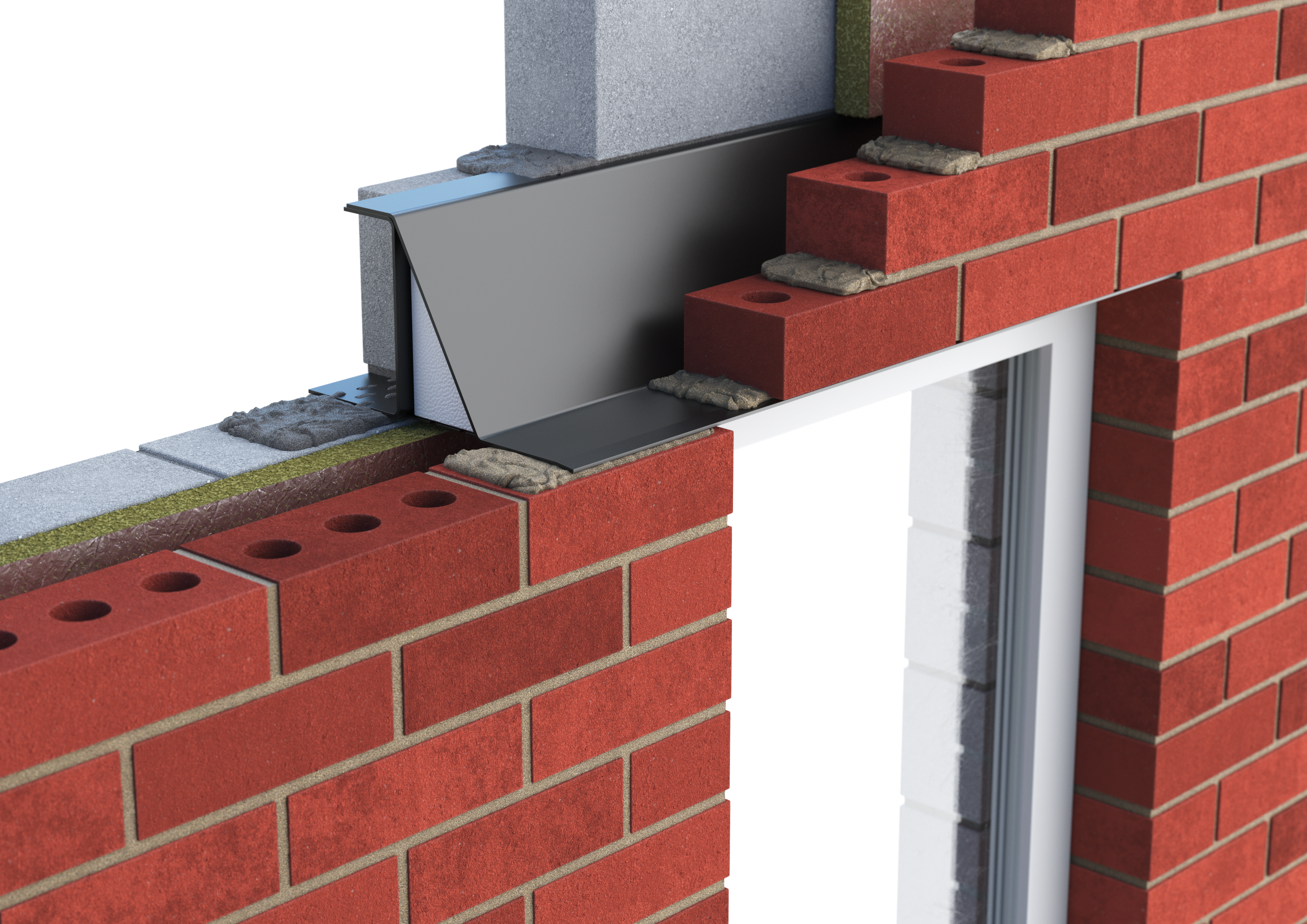 Catnic heavy duty cavity wall lintel for 90mm cavity wall shown in situ