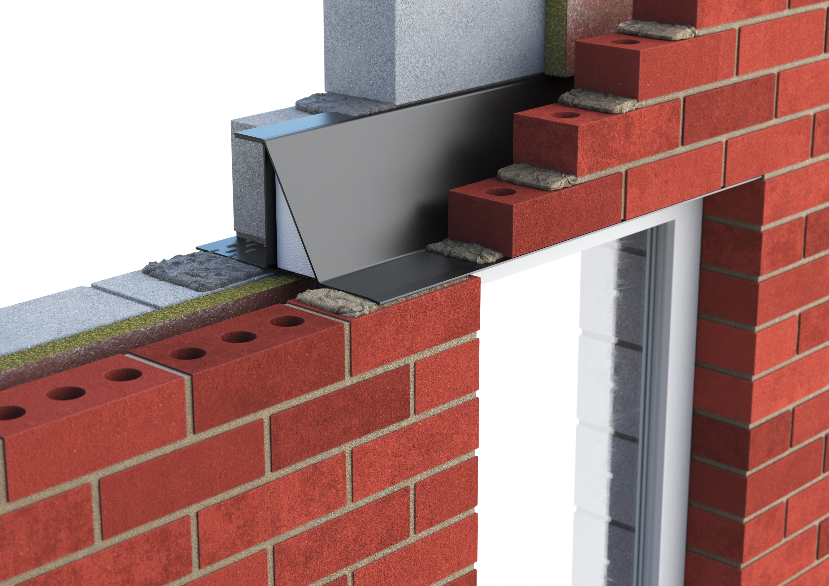 Catnic heavy duty cavity wall lintel for 90mm cavity wall shown in situ
