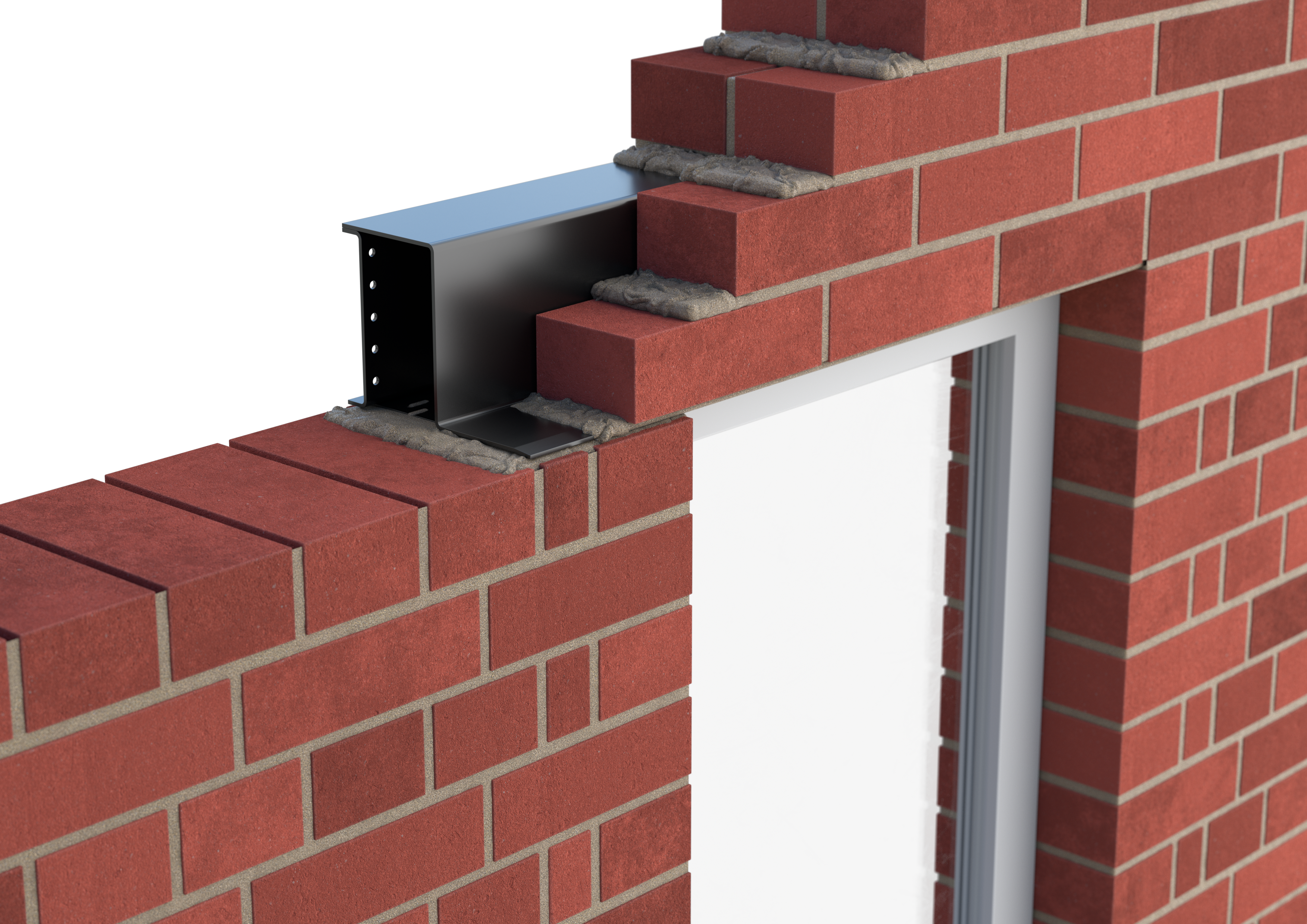 Catnic heavy duty box with toe wall lintel for exterior solid walls shown in situ