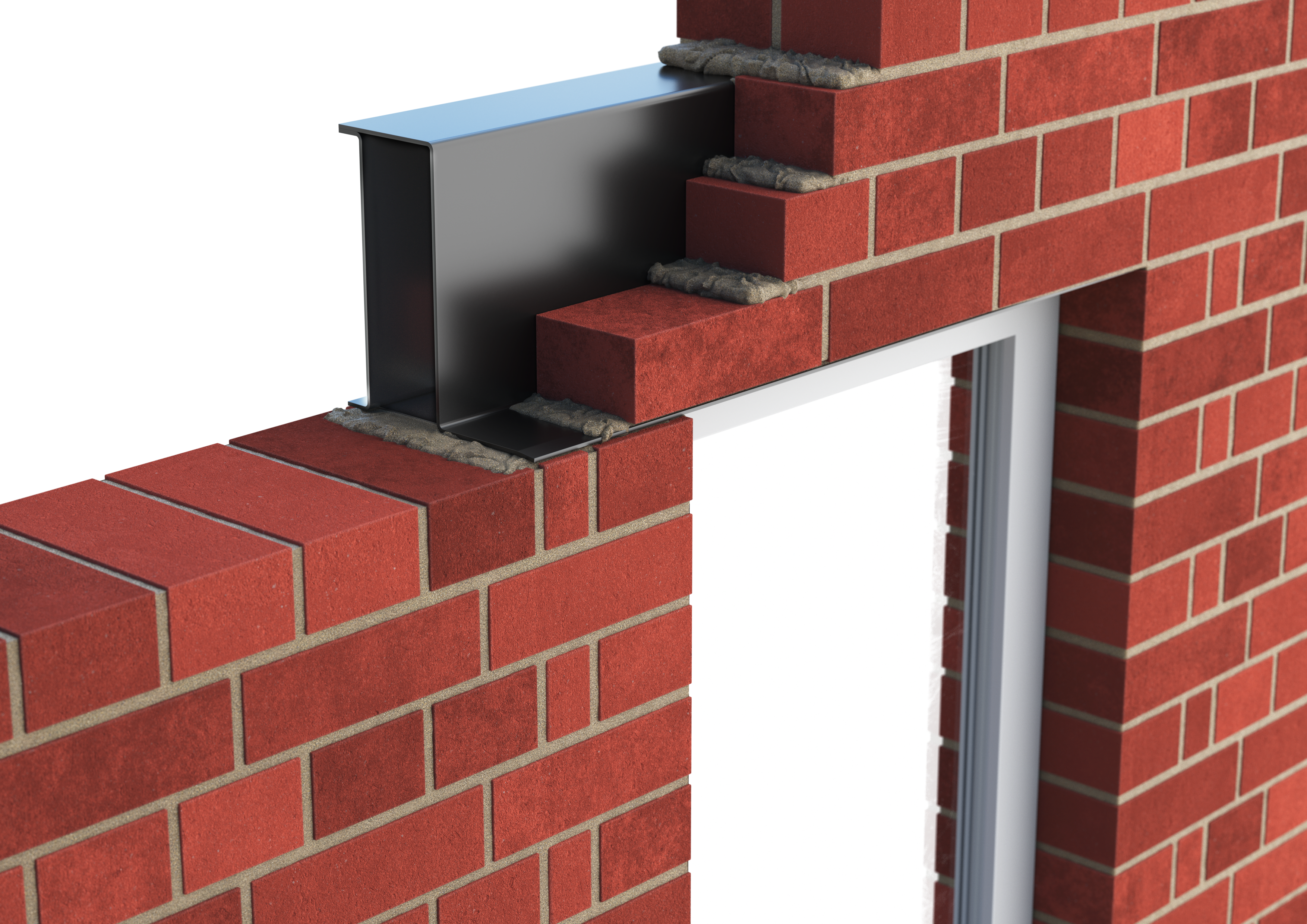 Catnic heavy duty box with toe wall lintel for exterior solid walls shown in situ