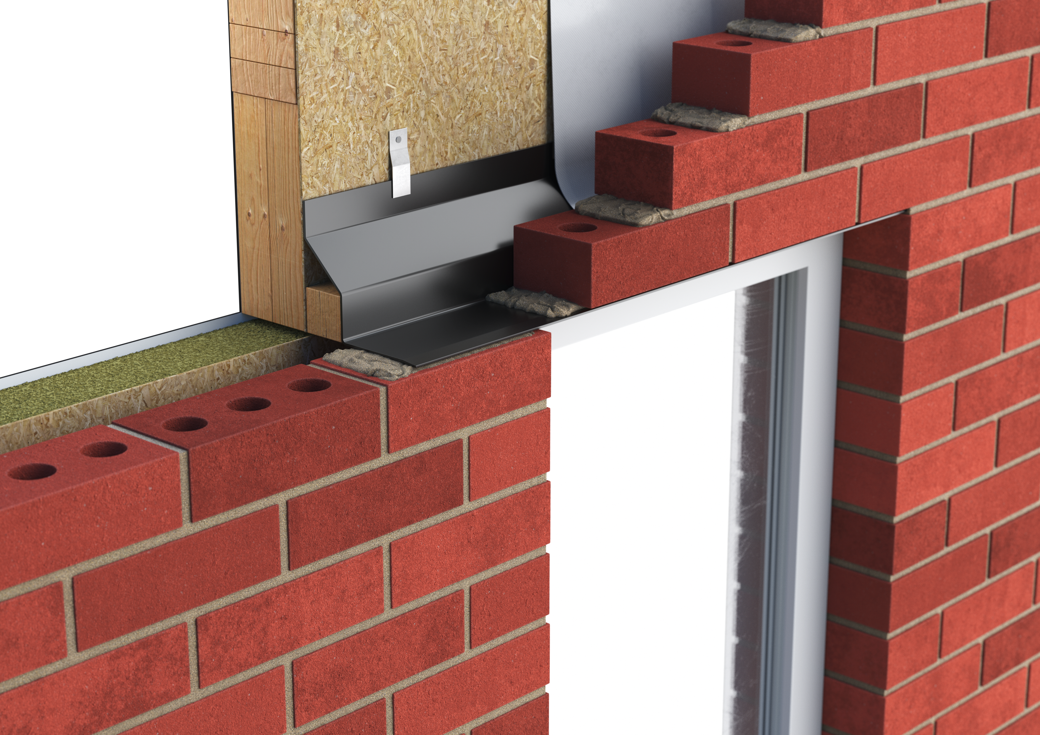 Catnic standard duty timber frame lintel for 50-65mm cavity wall shown in situ