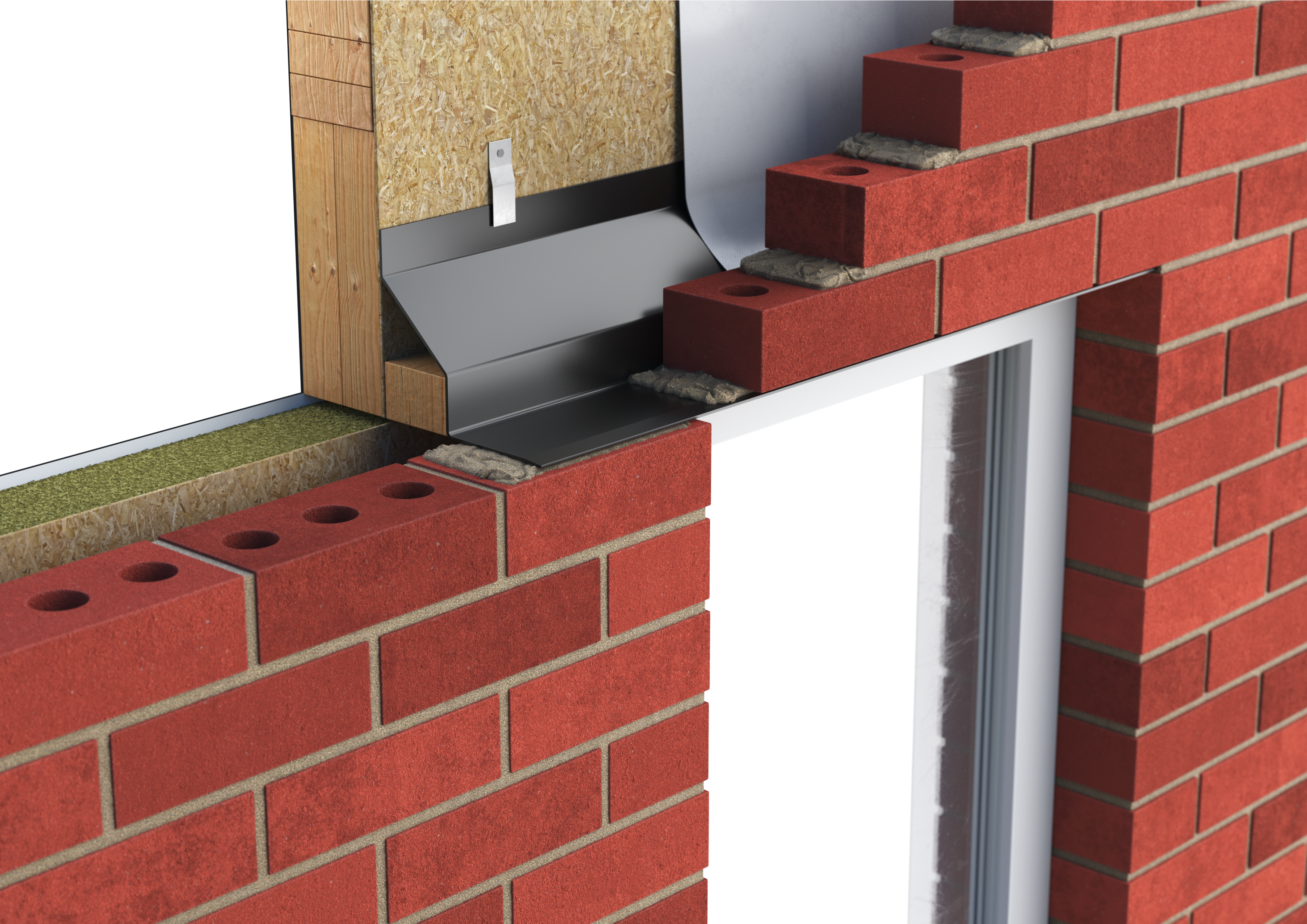 Catnic standard duty timber frame lintel for 70-85mm cavity wall shown in situ