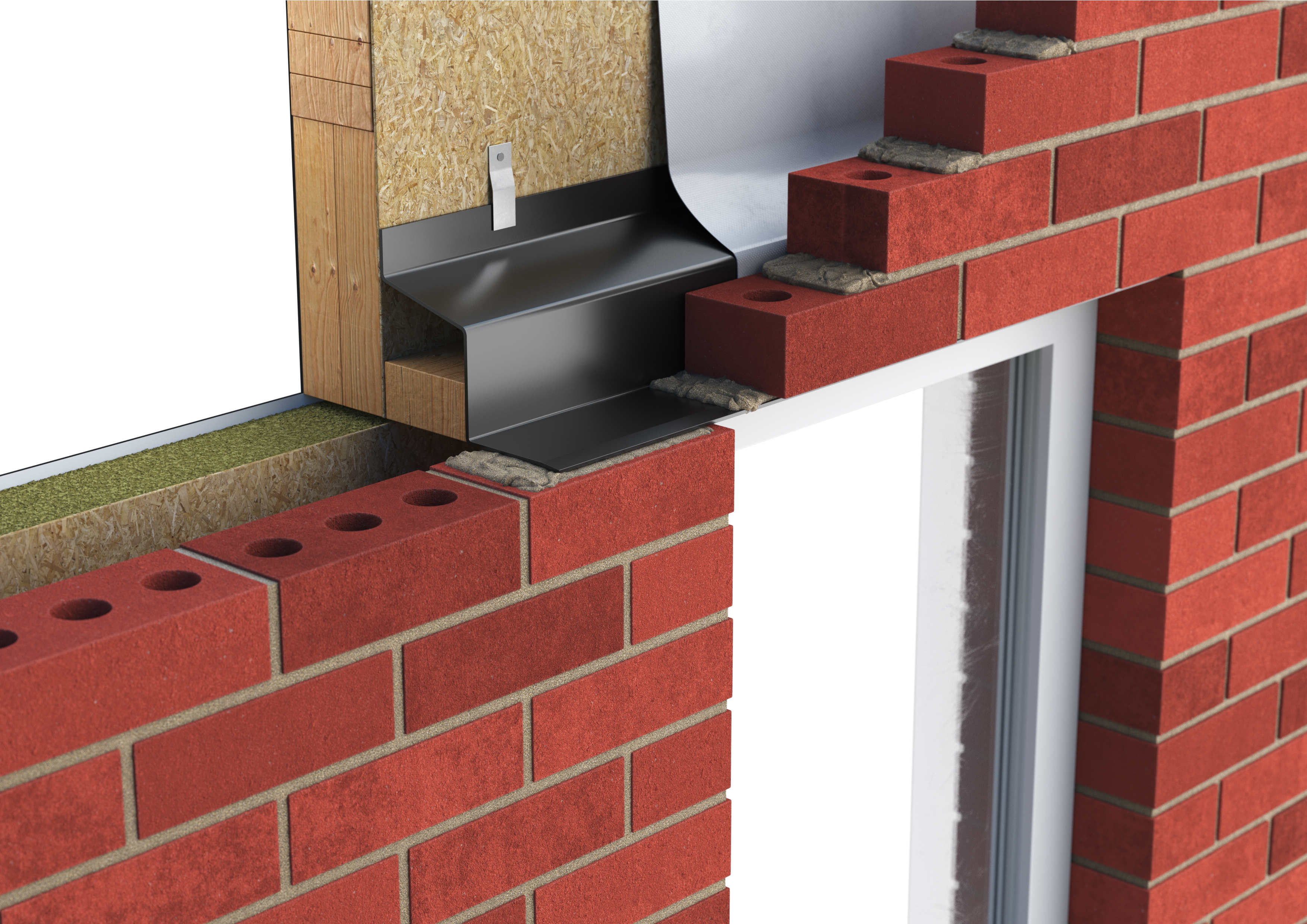 Catnic standard duty timber frame lintel for 90-105mm cavity wall shown in situ