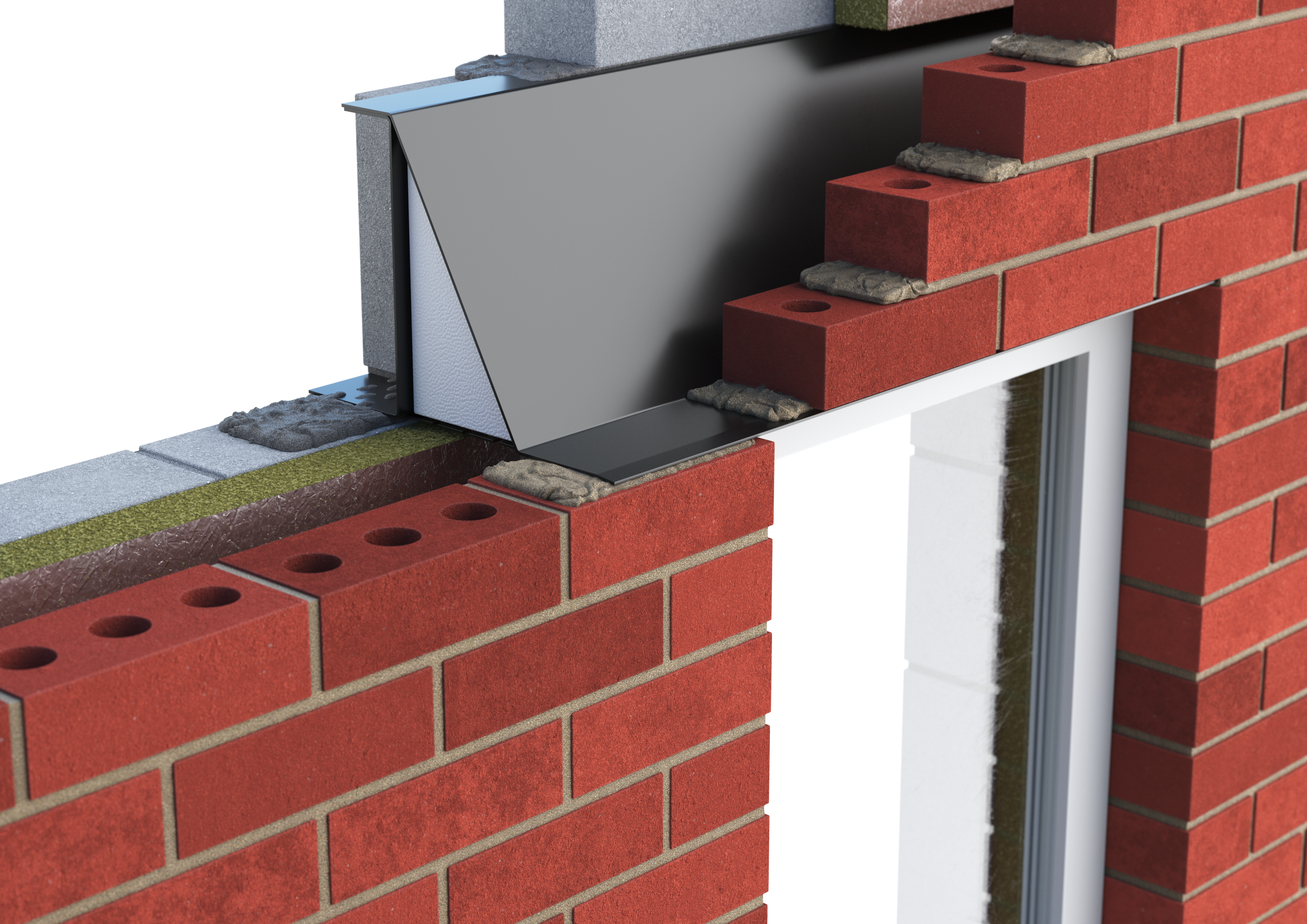 Catnic extra heavy duty cavity wall lintel for 130-145 cavity wall shown in situ
