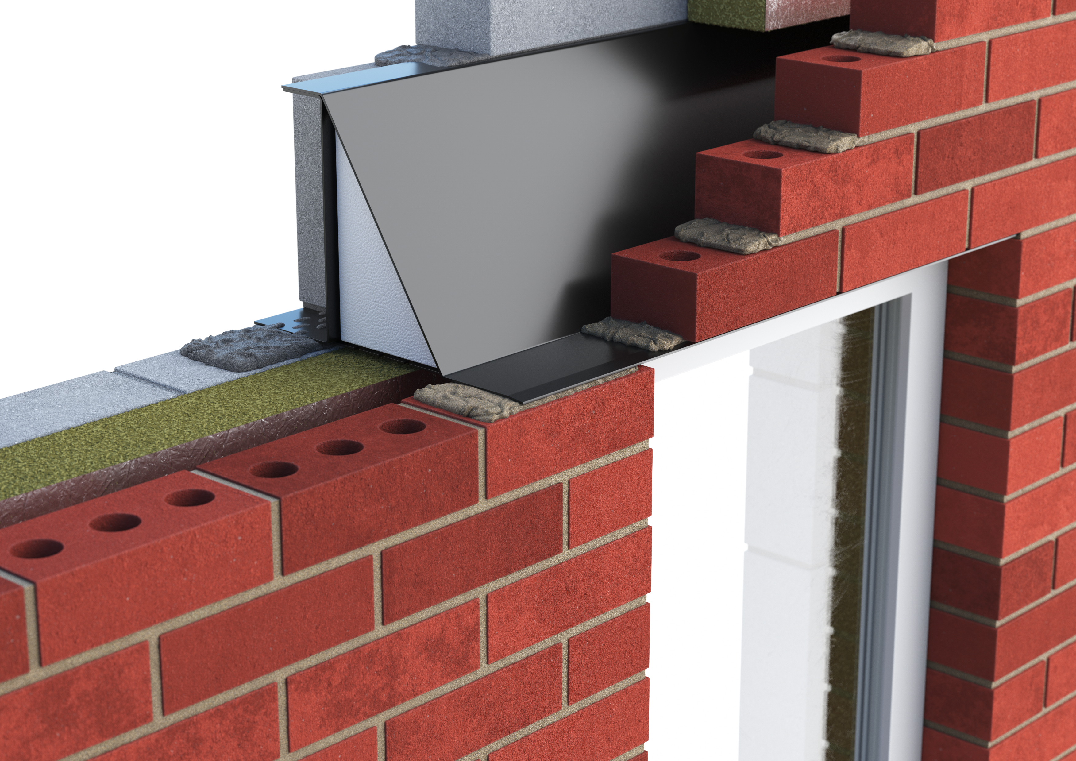 Catnic extra heavy duty cavity wall lintel for 150-165 cavity wall shown in situ