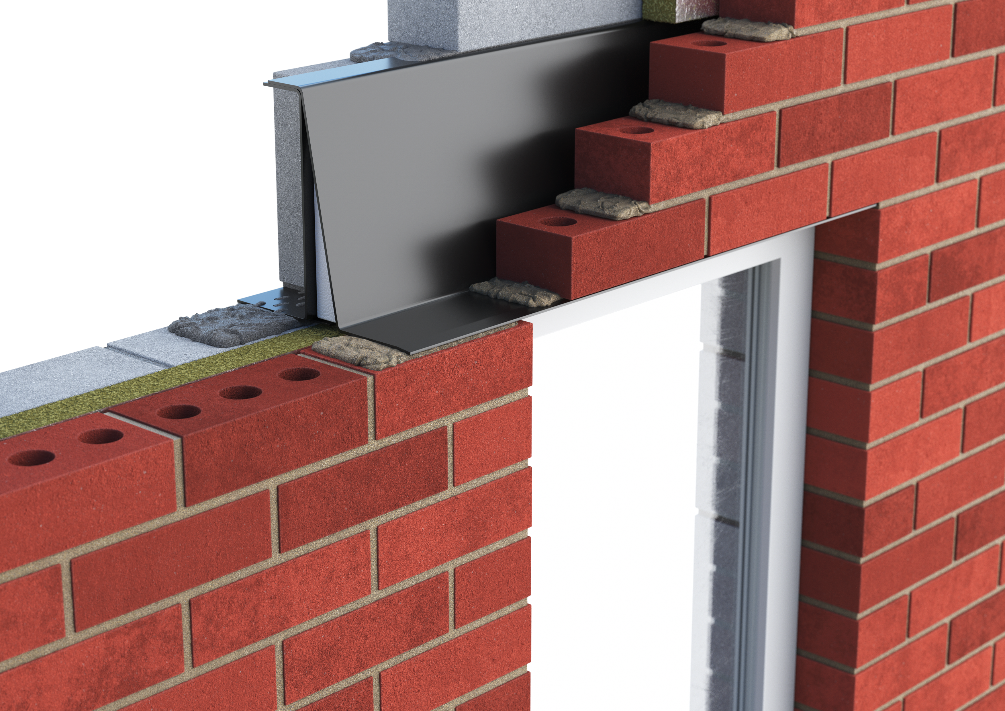 Catnic extra heavy duty cavity wall lintel for 50-65 cavity wall shown in situ