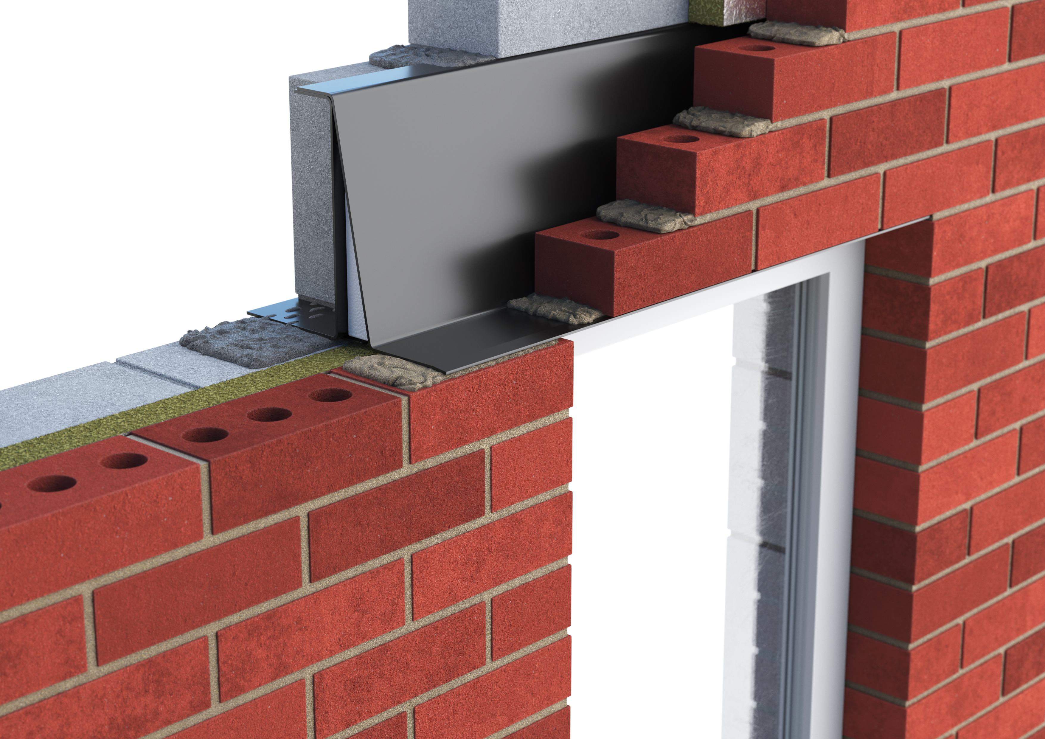 Catnic extra heavy duty cavity wall lintel for 50-65 cavity wall shown in situ