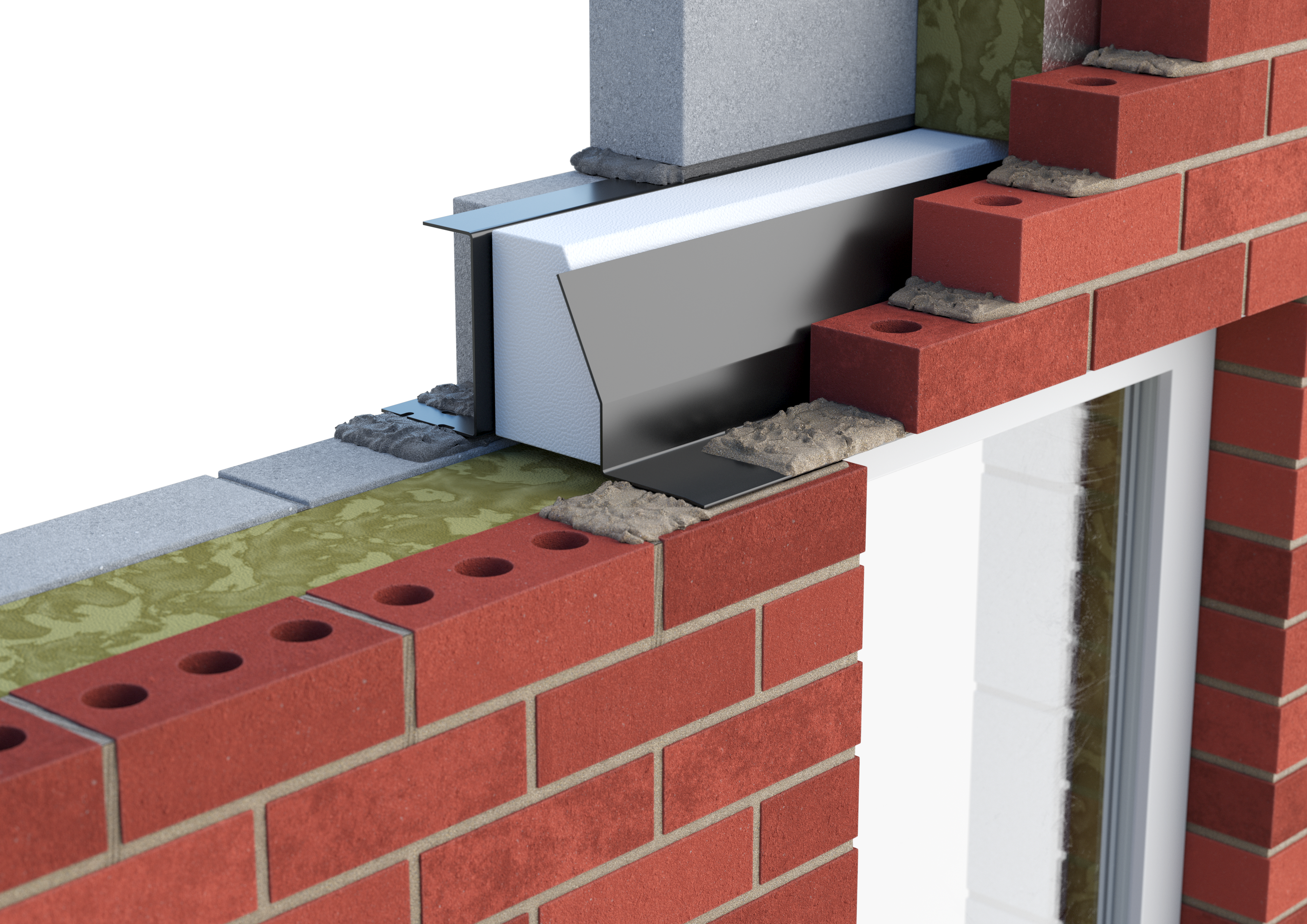 Catnic heavy duty thermally broken cavity wall lintel for 130-145mm cavity wall shown in situ