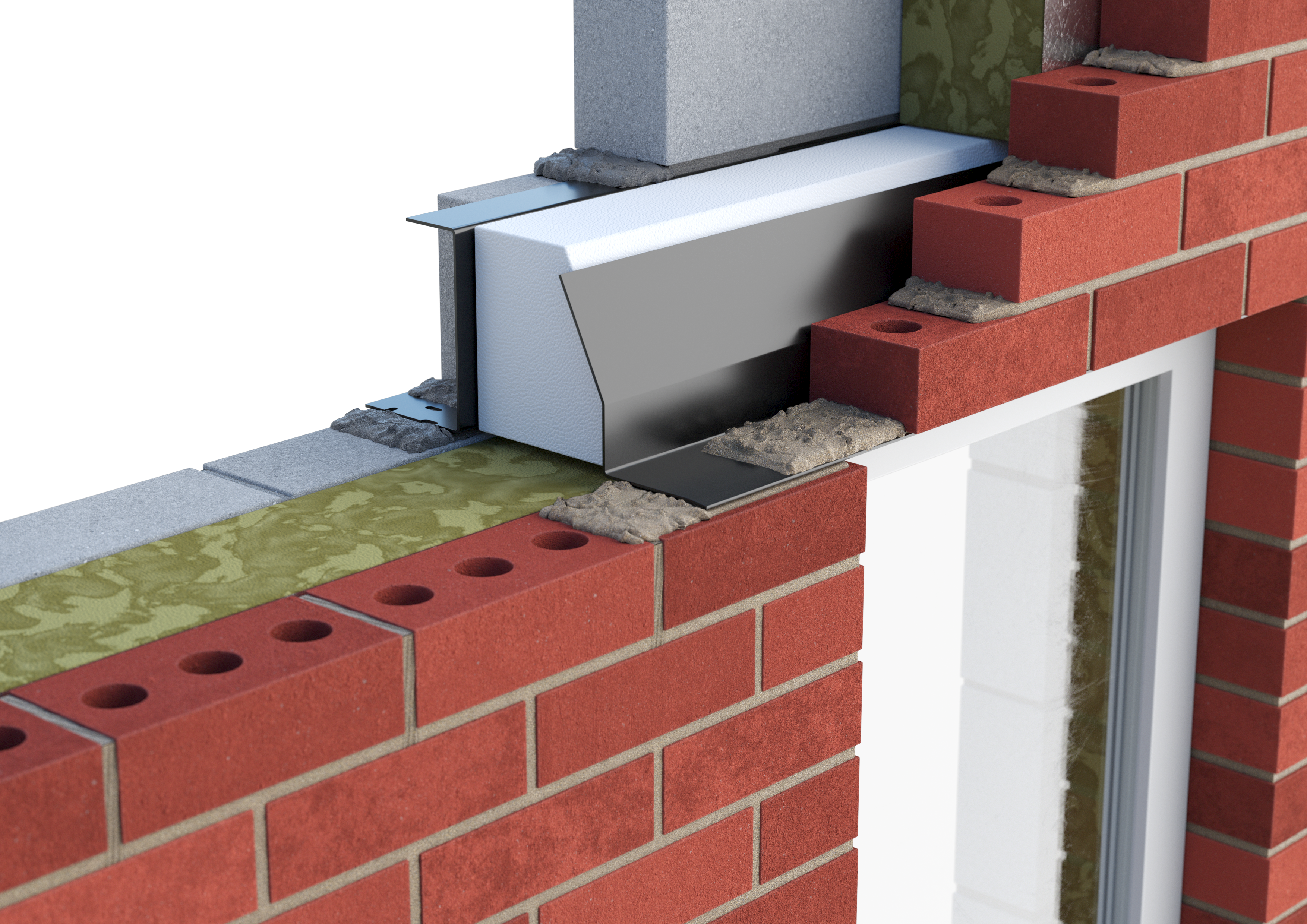 Catnic heavy duty thermally broken cavity wall lintel for 150-165mm cavity wall shown in situ