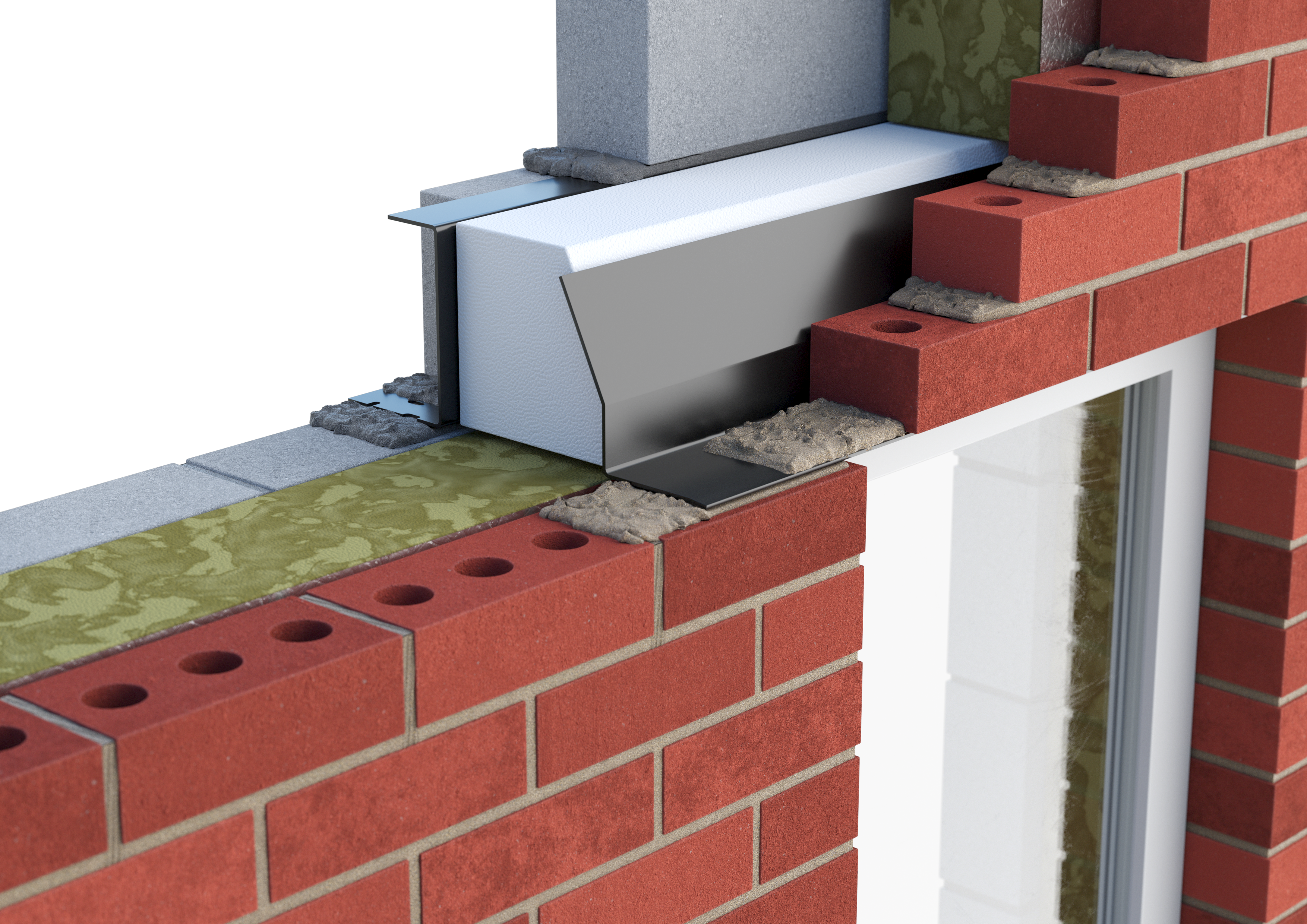 Catnic heavy duty thermally broken cavity wall lintel for 170-185mm cavity wall shown in situ