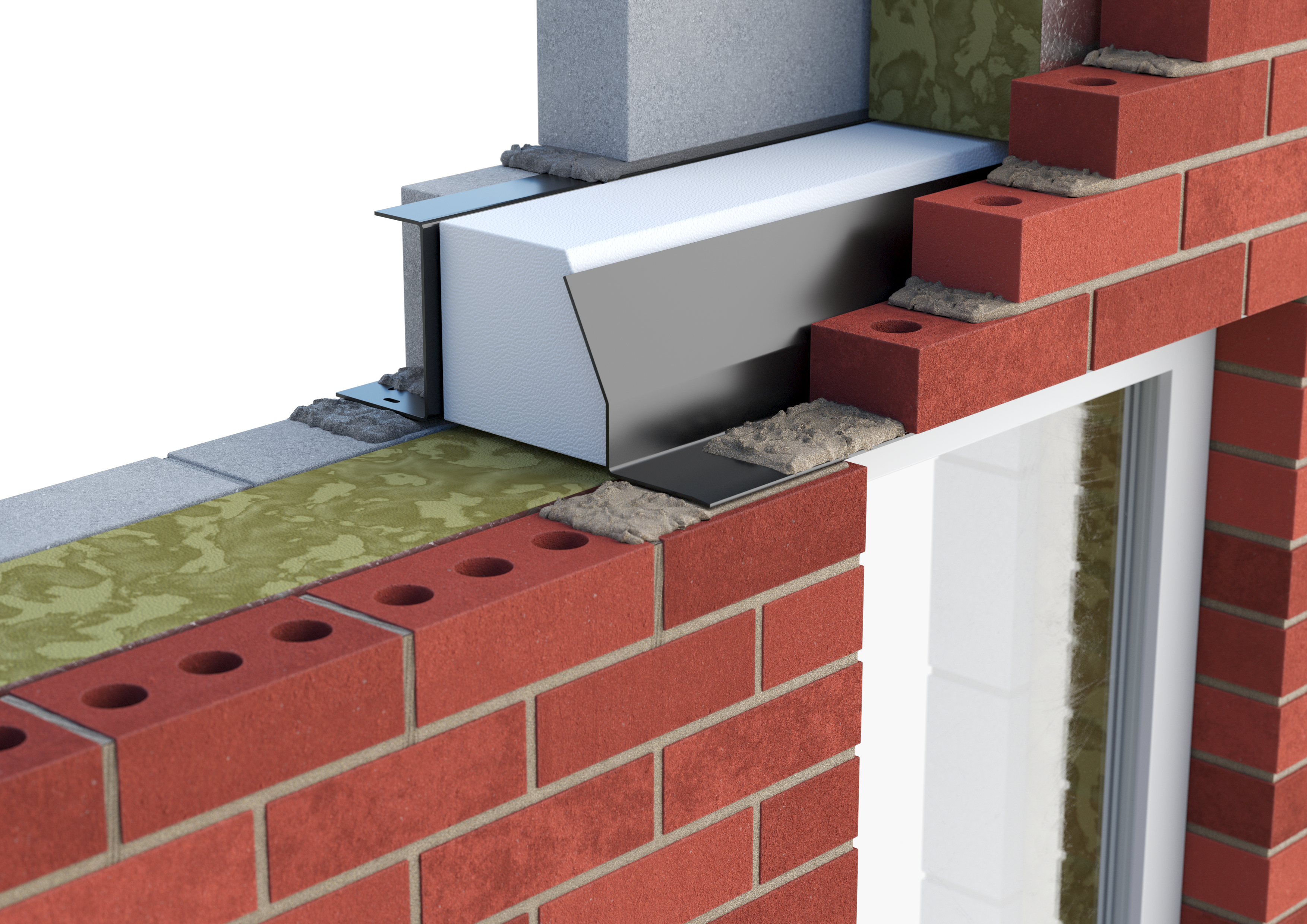 Catnic heavy duty thermally broken cavity wall lintel for 190-205mm cavity wall shown in situ
