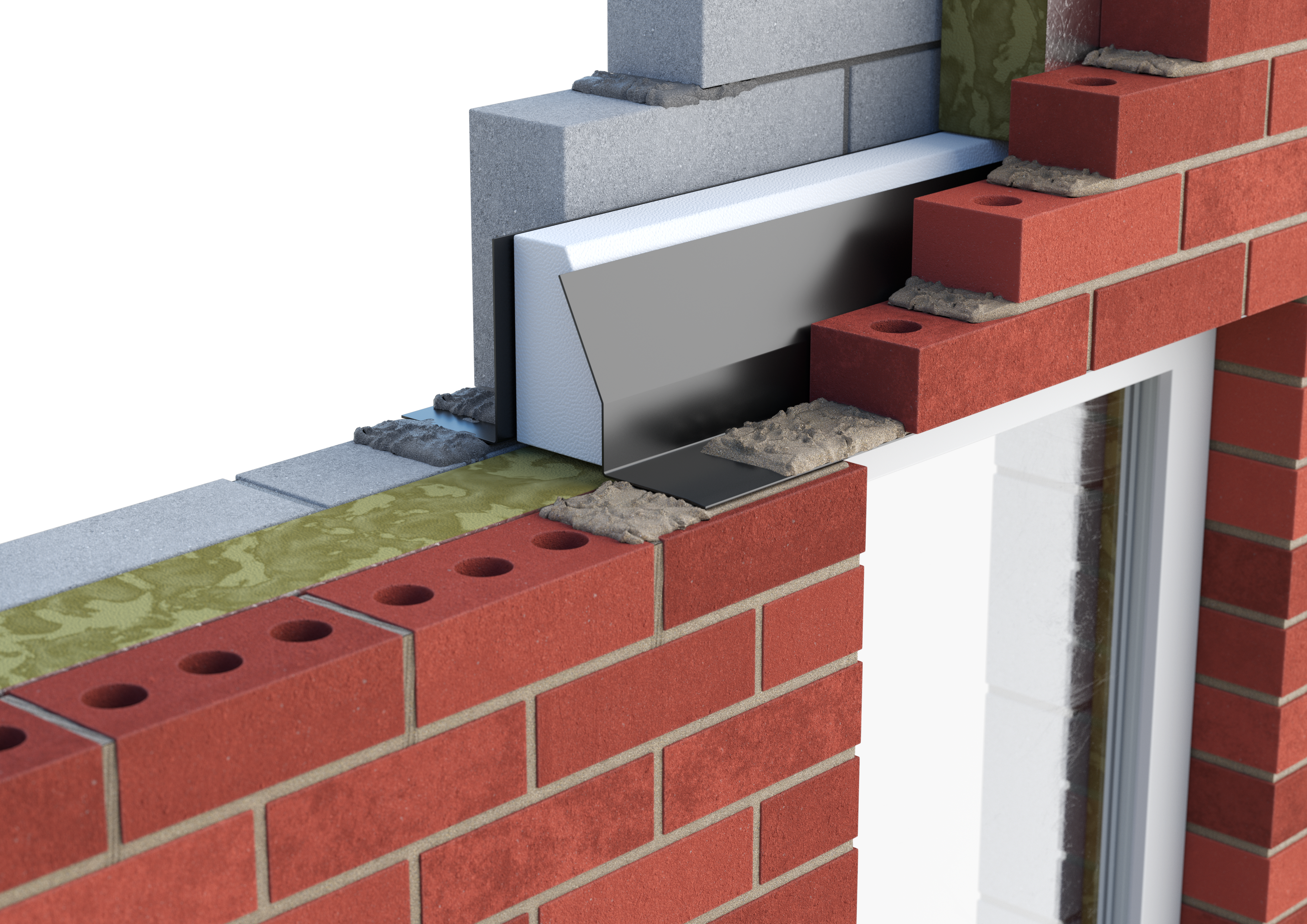 Catnic standard duty thermally broken cavity wall lintel for 110-125mm cavity wall shown in situ