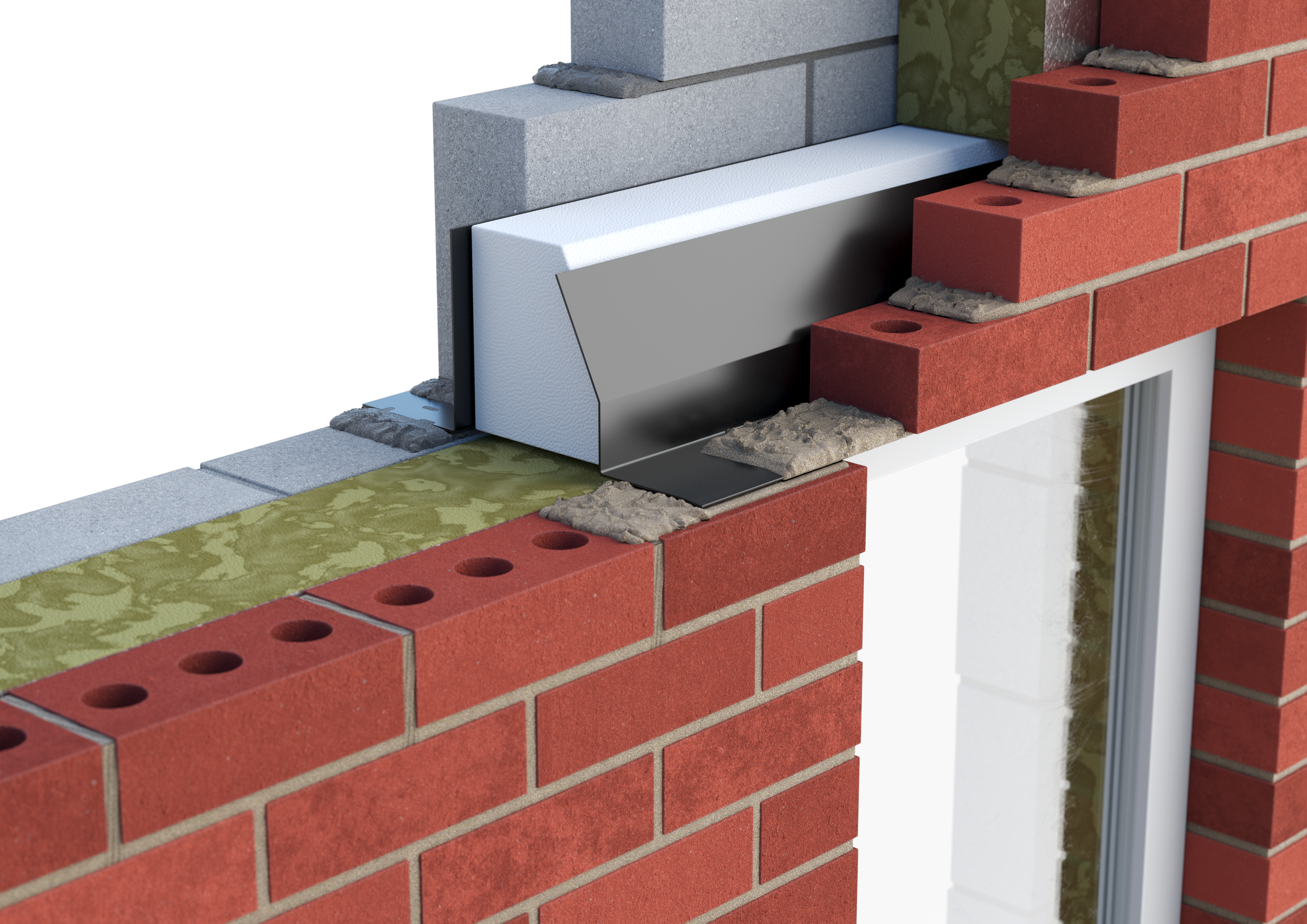 Catnic standard duty thermally broken cavity wall lintel for 150-165mm cavity wall shown in situ