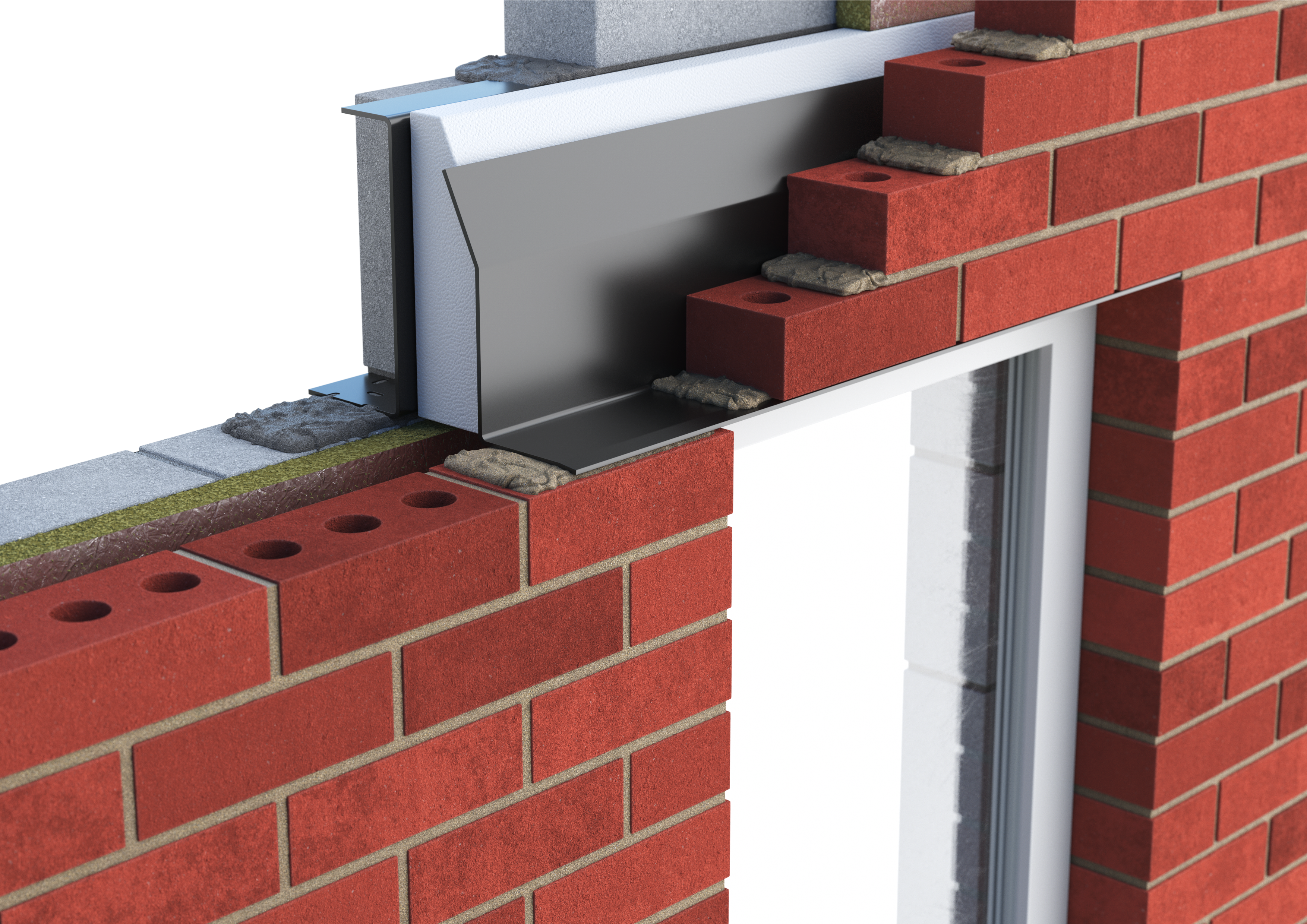 Catnic extra heavy duty thermally broken cavity wall lintel for 90-105mm cavity wall shown in situ