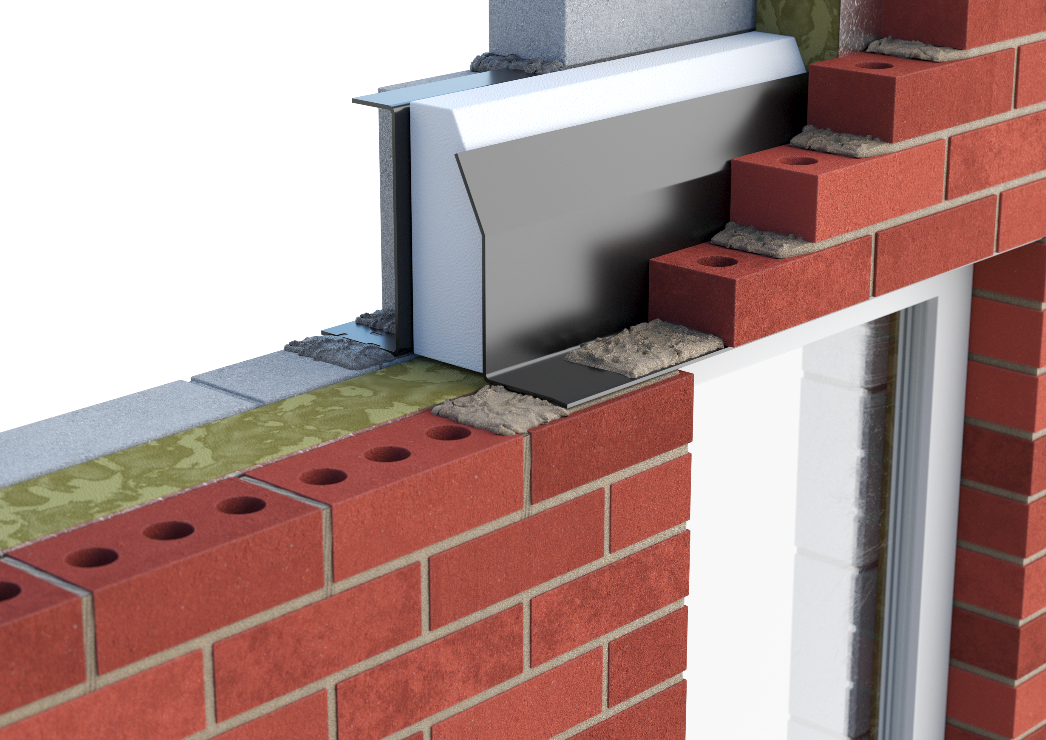 Catnic extra heavy duty thermally broken cavity wall lintel for 110-125mm cavity wall shown in situ