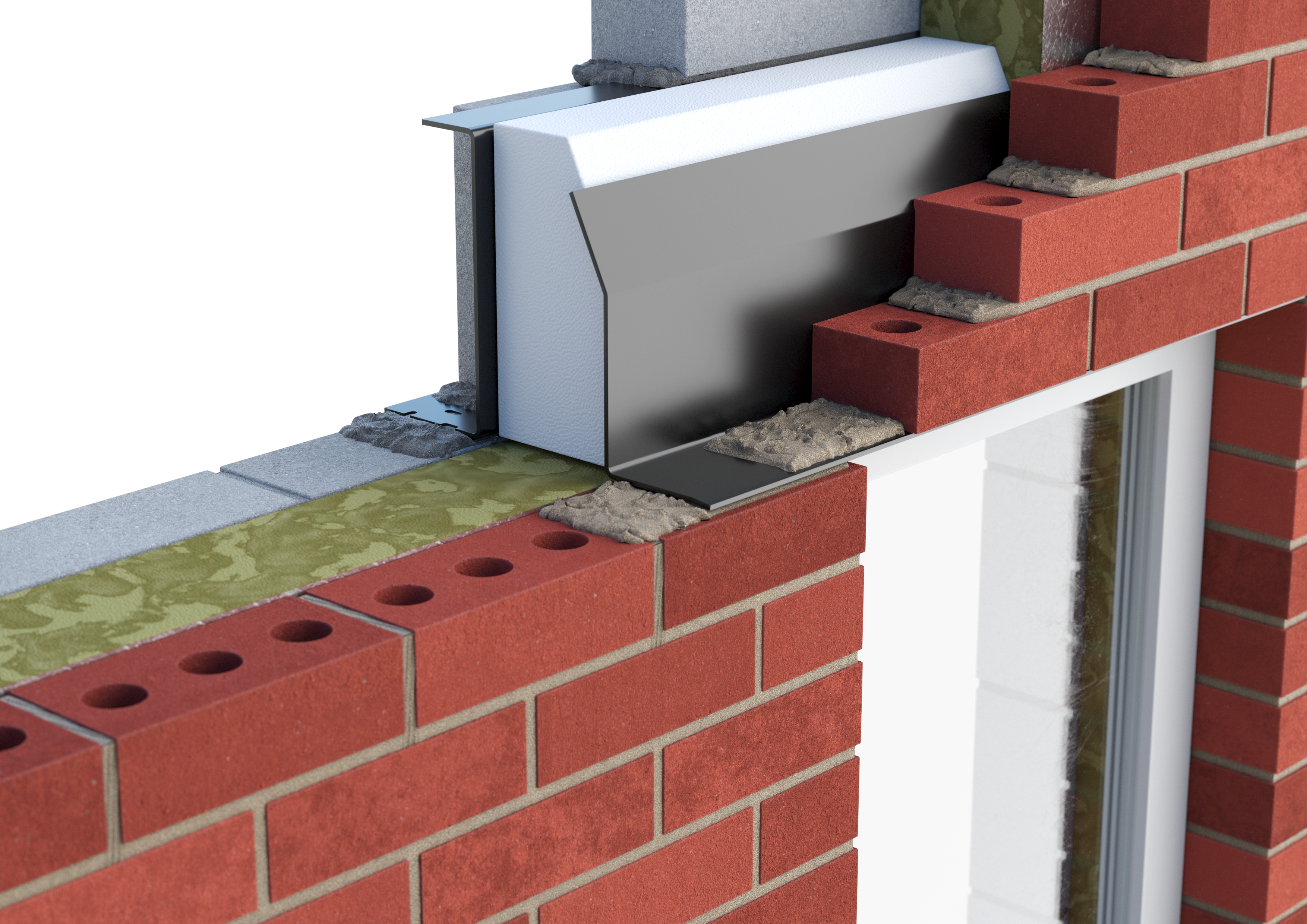 Catnic extra heavy duty thermally broken cavity wall lintel for 130-145mm cavity wall shown in situ