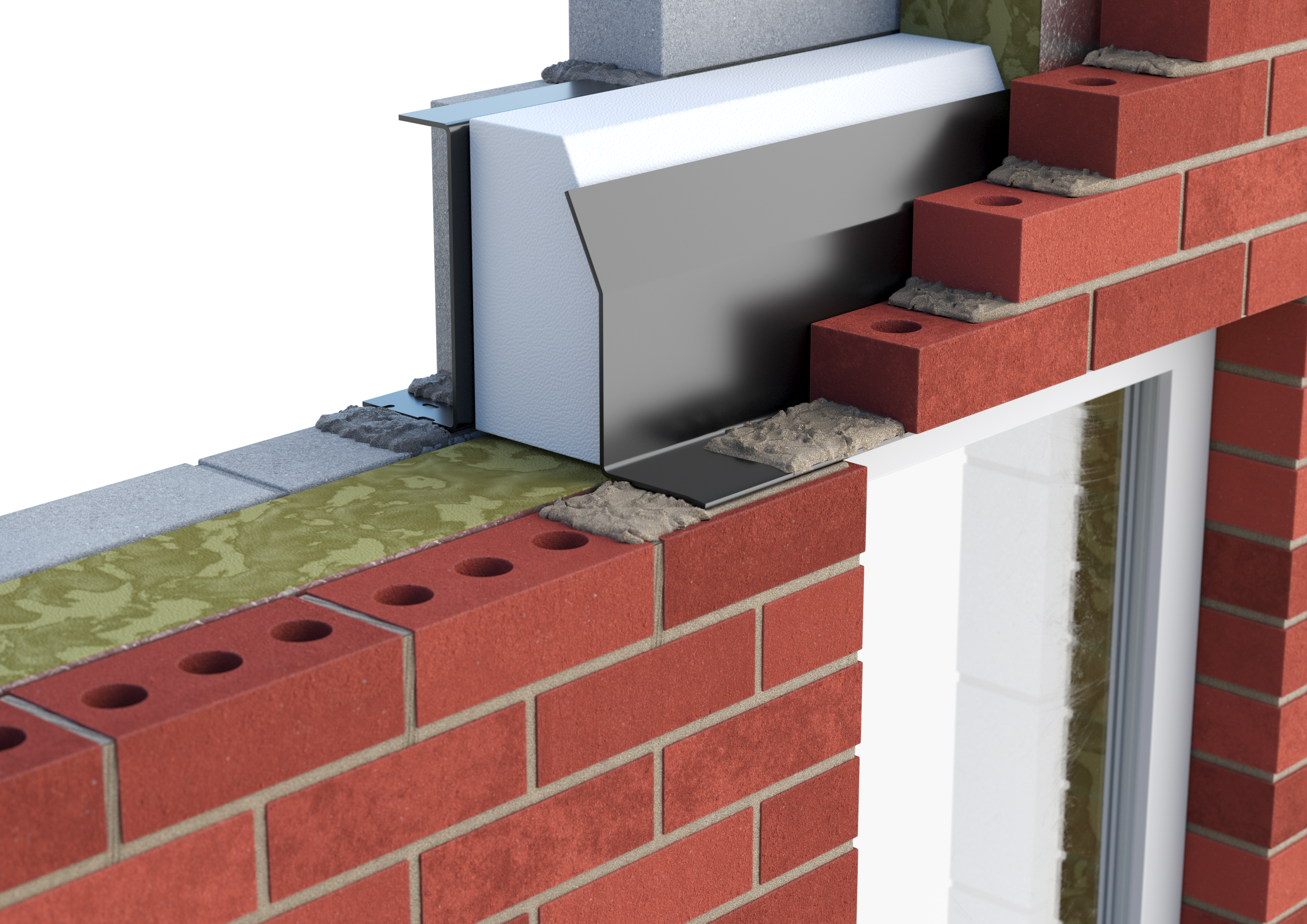 Catnic extra heavy duty thermally broken cavity wall lintel for 150-165mm cavity wall shown in situ