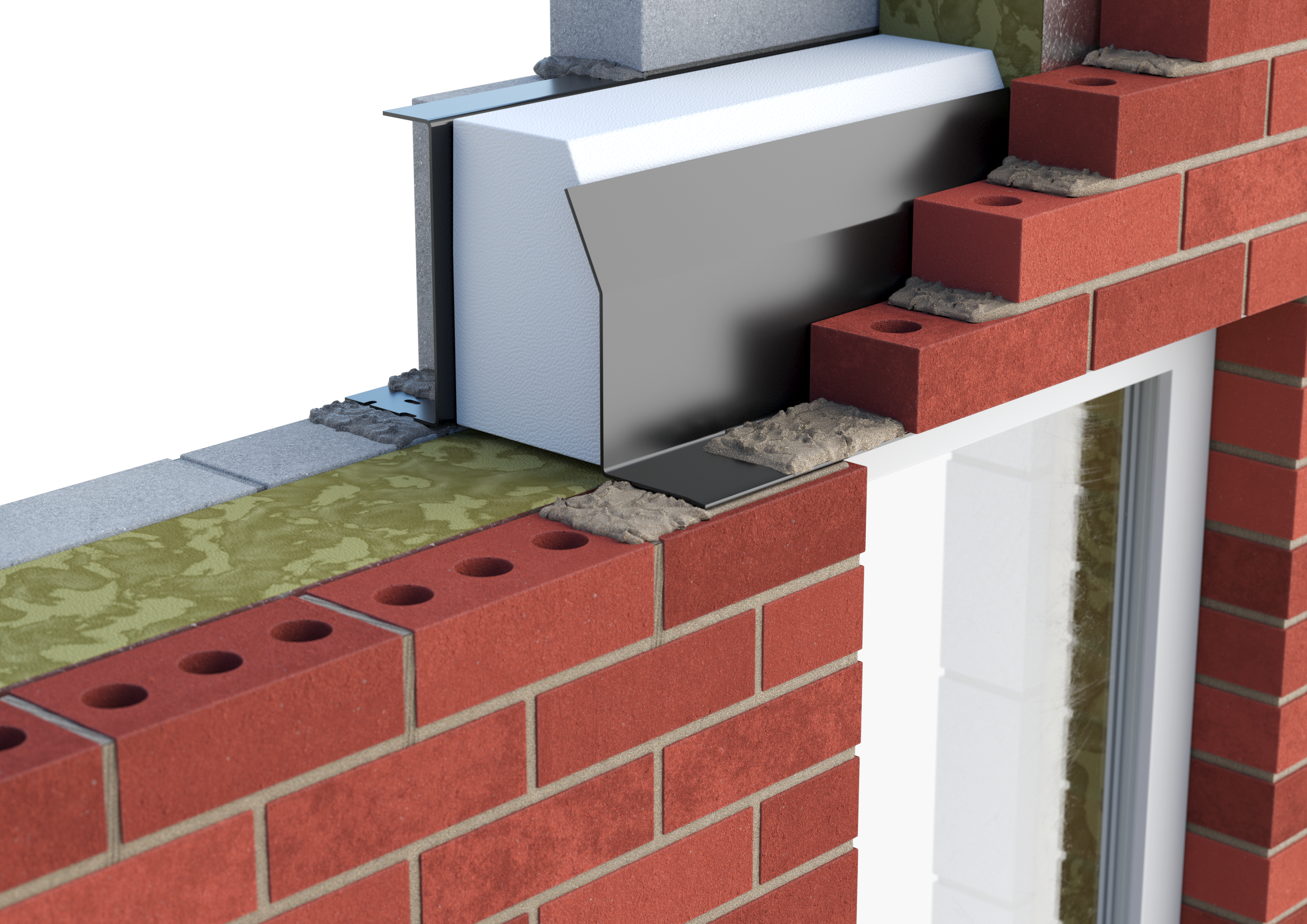Catnic extra heavy duty thermally broken cavity wall lintel for 170-185mm cavity wall shown in situ
