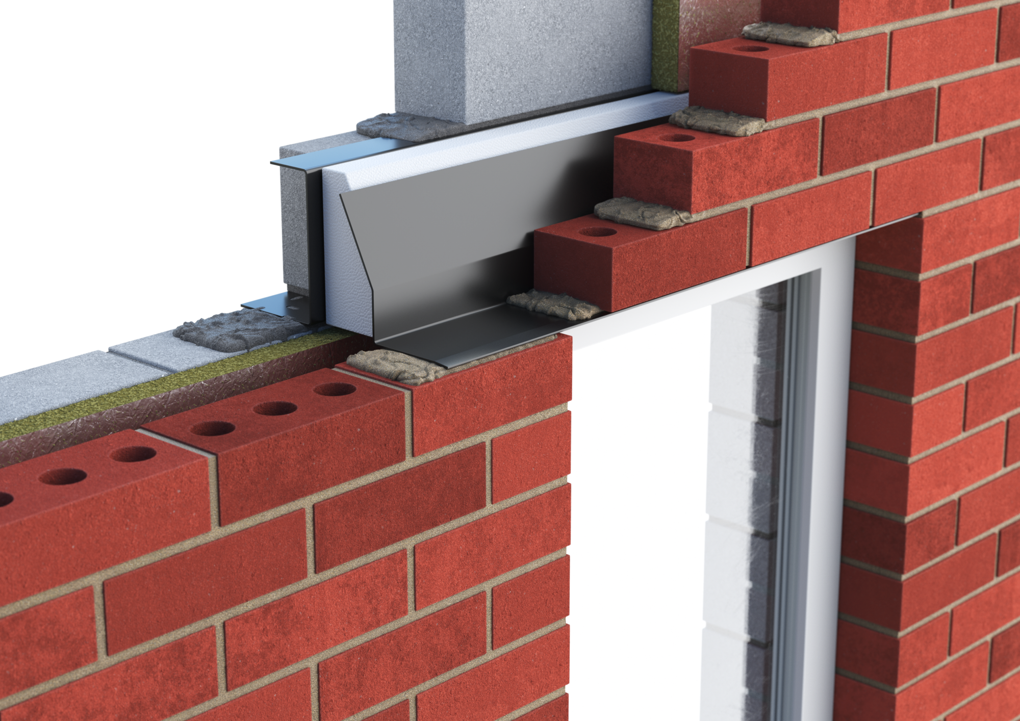 Catnic heavy duty thermally broken cavity wall lintel for 90-105mm cavity wall shown in situ