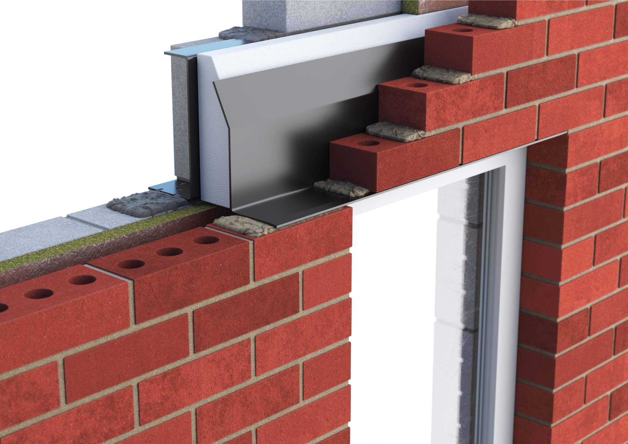 Catnic extra heavy duty thermally broken cavity wall lintel for 90-105mm cavity wall shown in situ