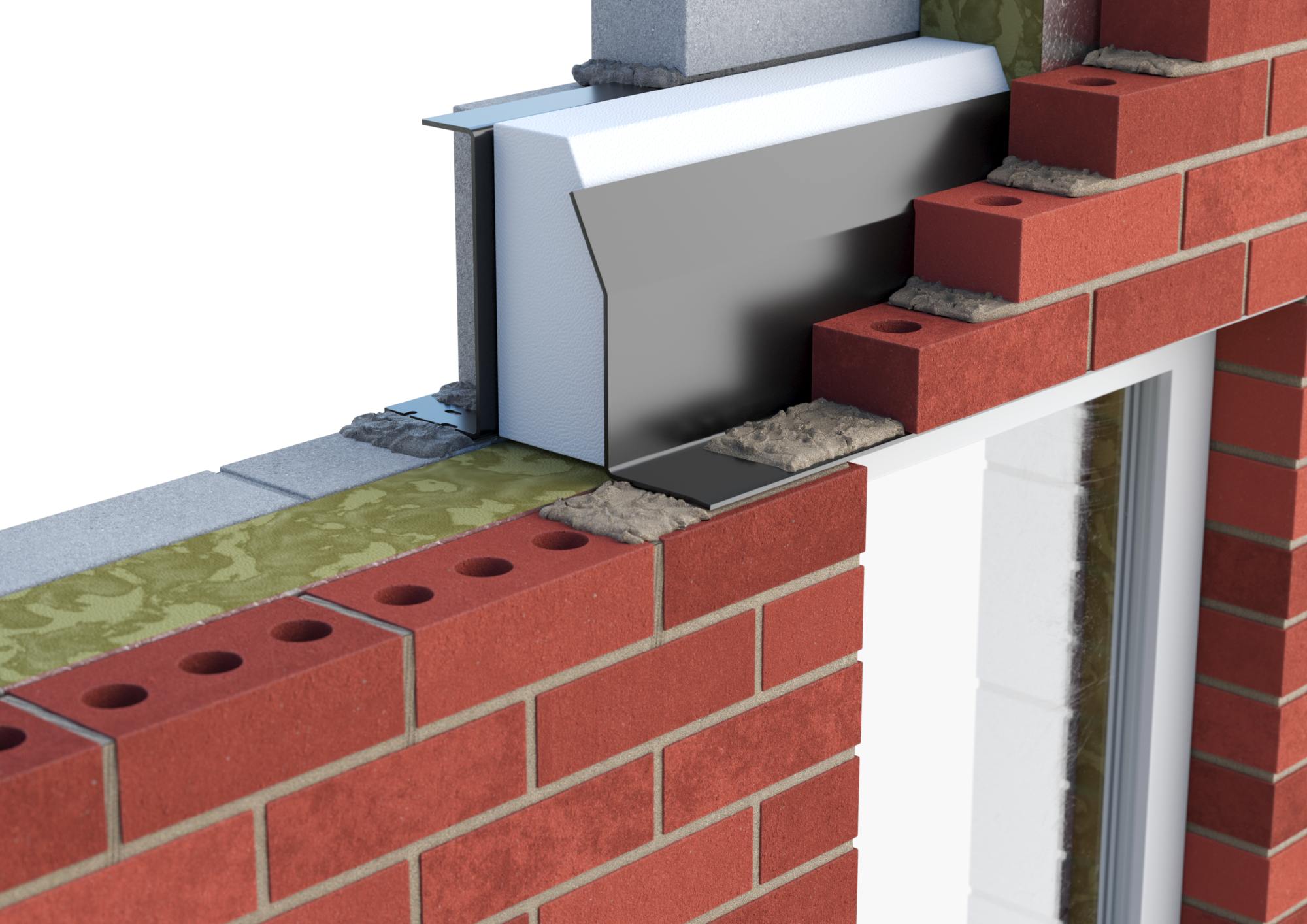 Catnic extra heavy duty thermally broken cavity wall lintel for 130-145mm cavity wall shown in situ