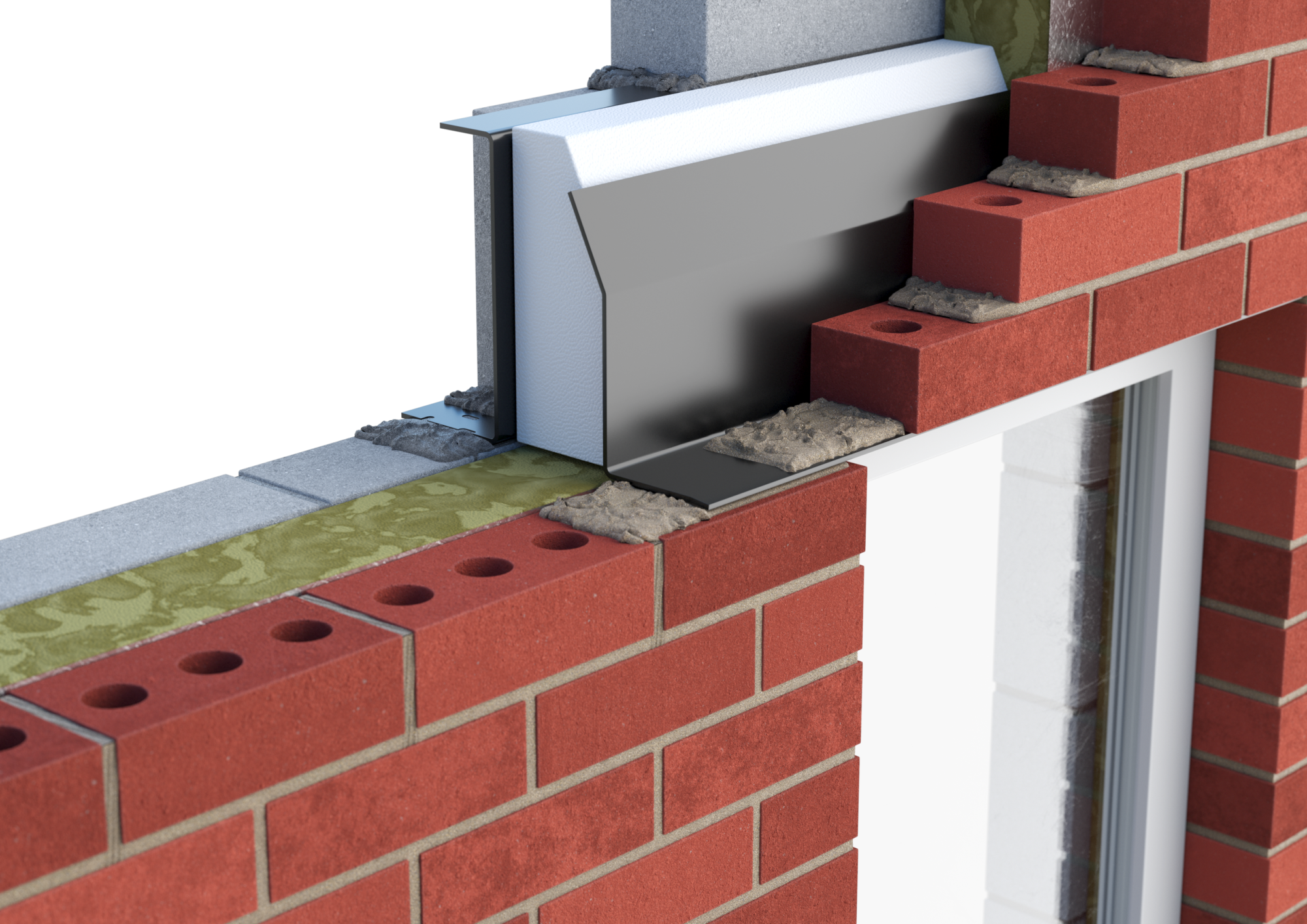 Catnic extra heavy duty thermally broken cavity wall lintel for 110-125mm cavity wall shown in situ