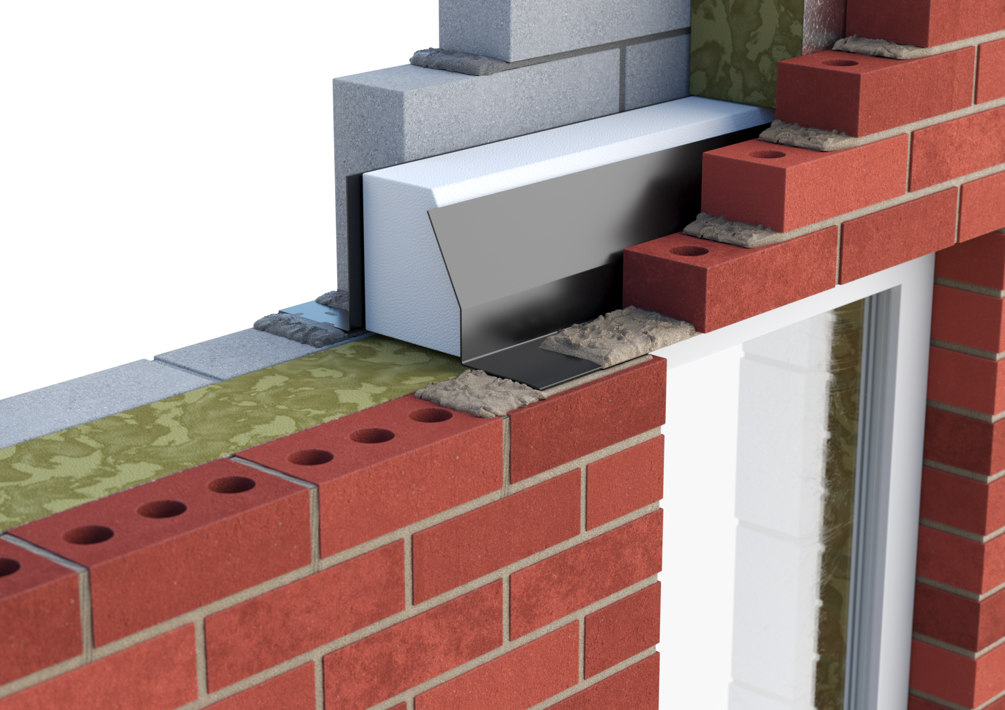 Catnic standard duty thermally broken cavity wall lintel for 150-165mm cavity wall shown in situ