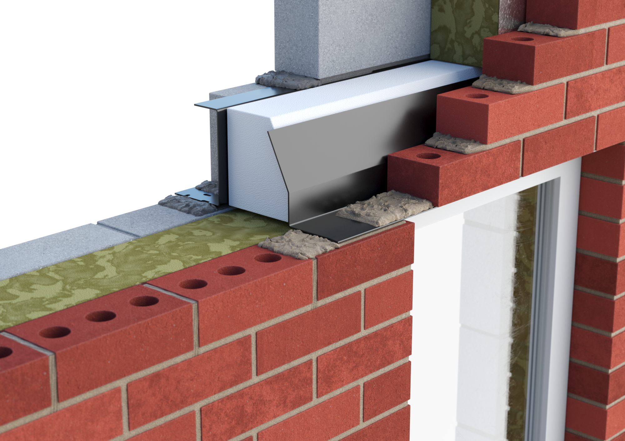 Catnic heavy duty thermally broken cavity wall lintel for 150-165mm cavity wall shown in situ