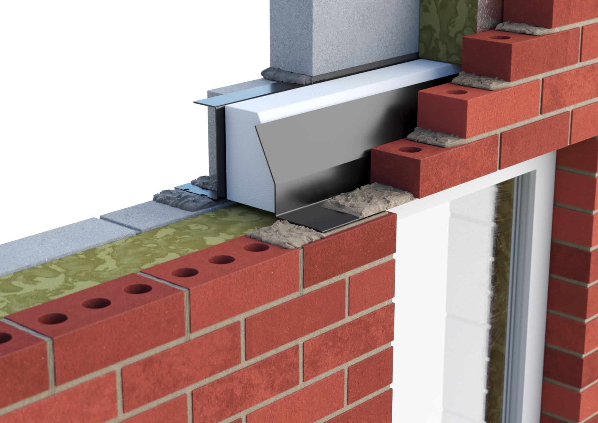 Catnic heavy duty thermally broken cavity wall lintel for 130-145mm cavity wall shown in situ