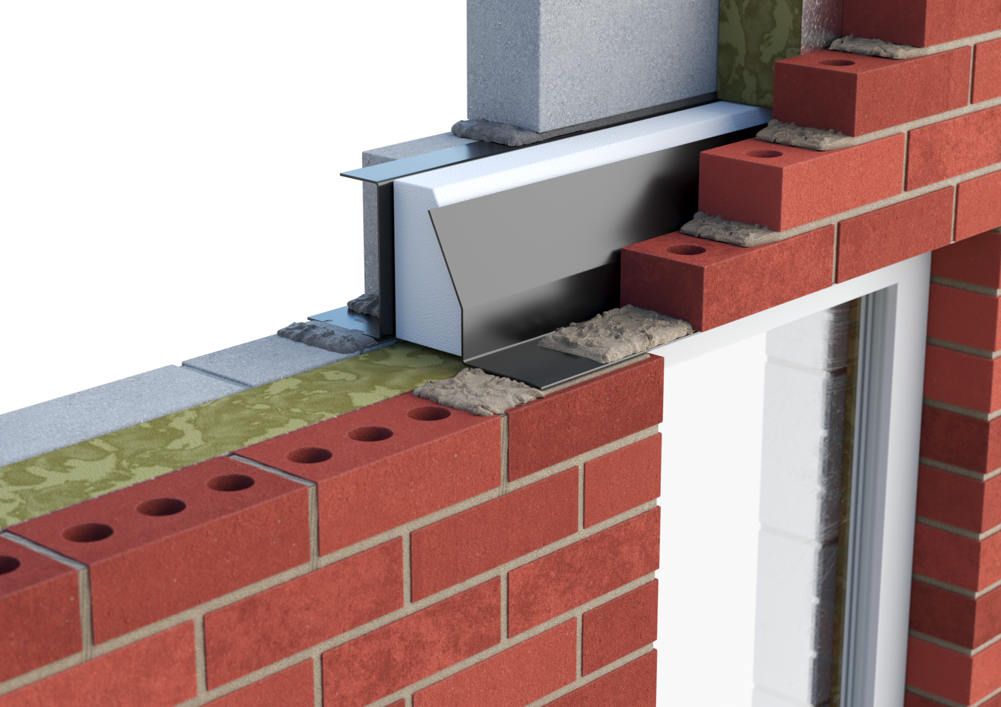 Catnic heavy duty thermally broken cavity wall lintel for 110-125mm cavity wall shown in situ