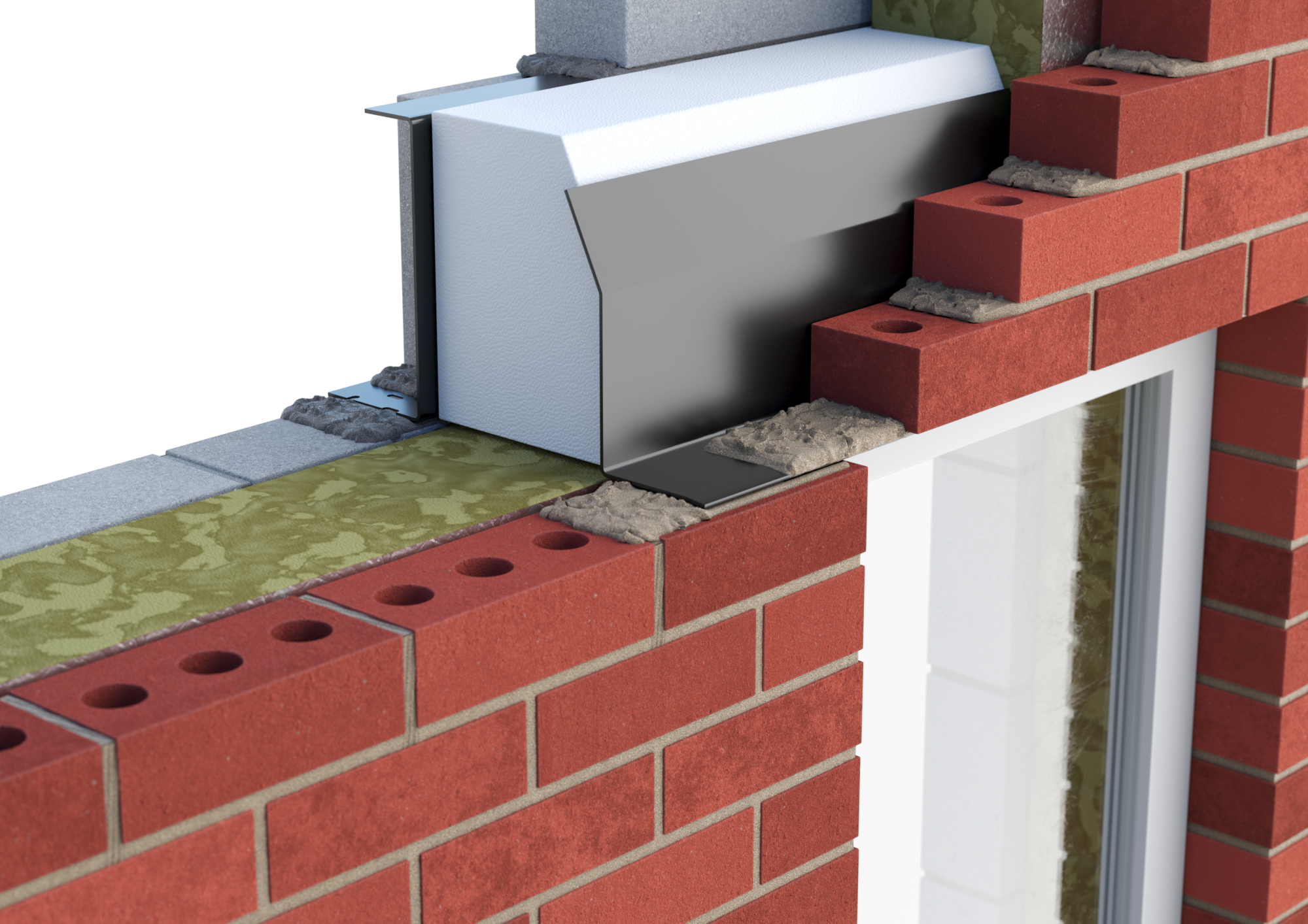 Catnic extra heavy duty thermally broken cavity wall lintel for 190-205mm cavity wall shown in situ
