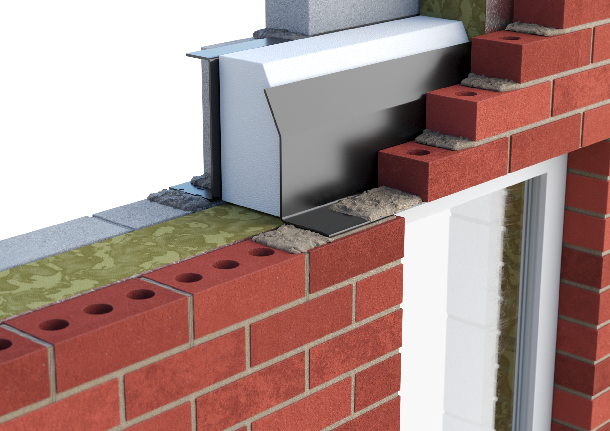 Catnic extra heavy duty thermally broken cavity wall lintel for 150-165mm cavity wall shown in situ