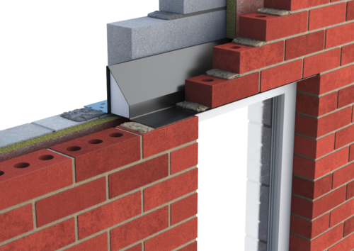 Catnic standard duty cavity wall lintel for 90mm cavity wall shown in situ