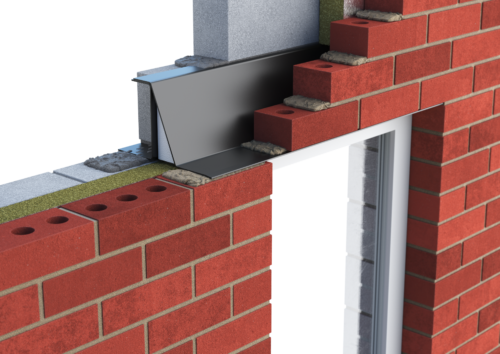 Catnic heavy duty cavity wall lintel for 70mm cavity wall shown in situ