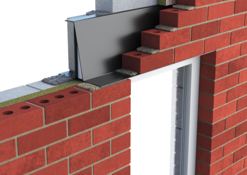 Catnic extra heavy duty cavity wall lintel for 50-65 cavity wall shown in situ