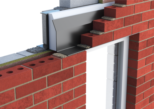 Catnic extra heavy duty thermally broken cavity wall lintel for 90-105mm cavity wall shown in situ