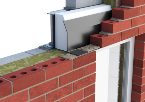 Catnic extra heavy duty thermally broken cavity wall lintel for 130-145mm cavity wall shown in situ