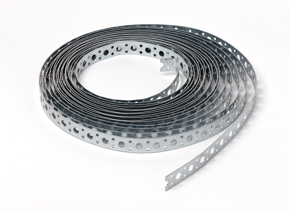 Steel multi fixing strap coiled with prepunched holes