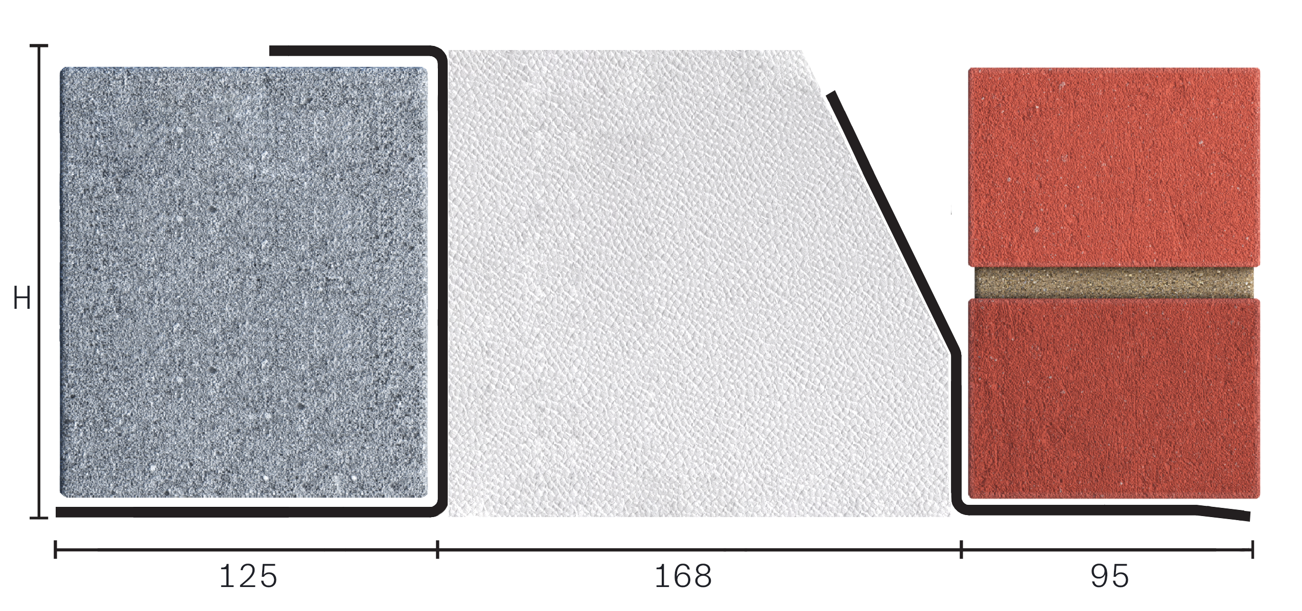 Catnic heavy duty thermally broken cavity wall lintel for 170-185mm cavity wall shown in 2D side profile