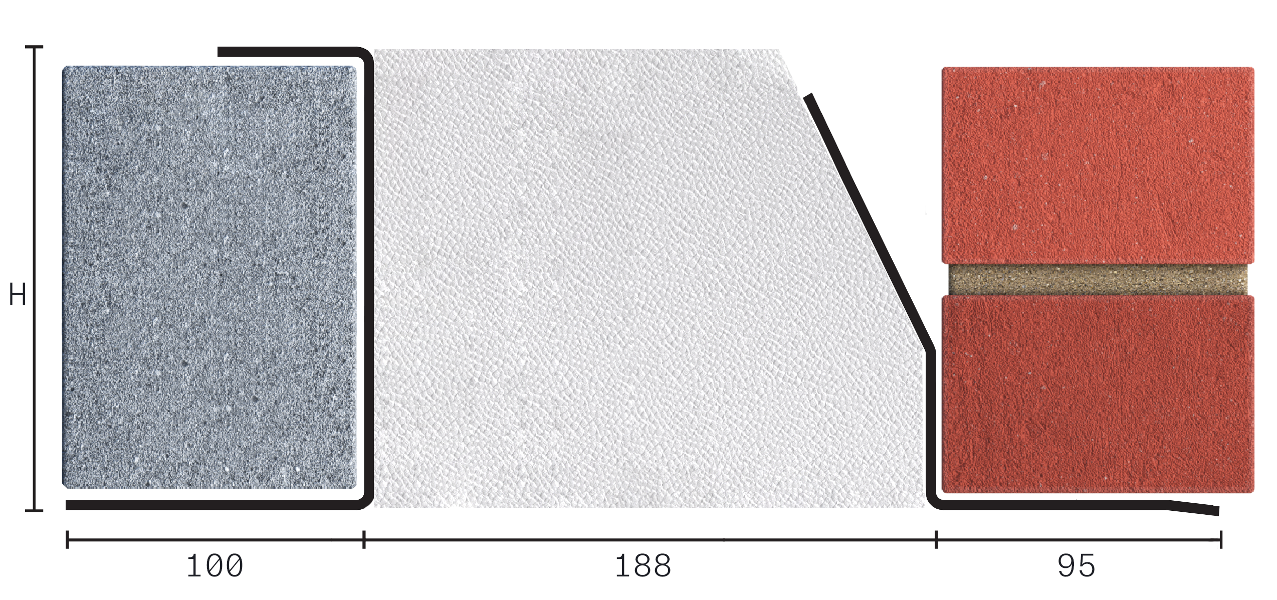 Catnic heavy duty thermally broken cavity wall lintel for 190-205mm cavity wall shown in 2D side profile