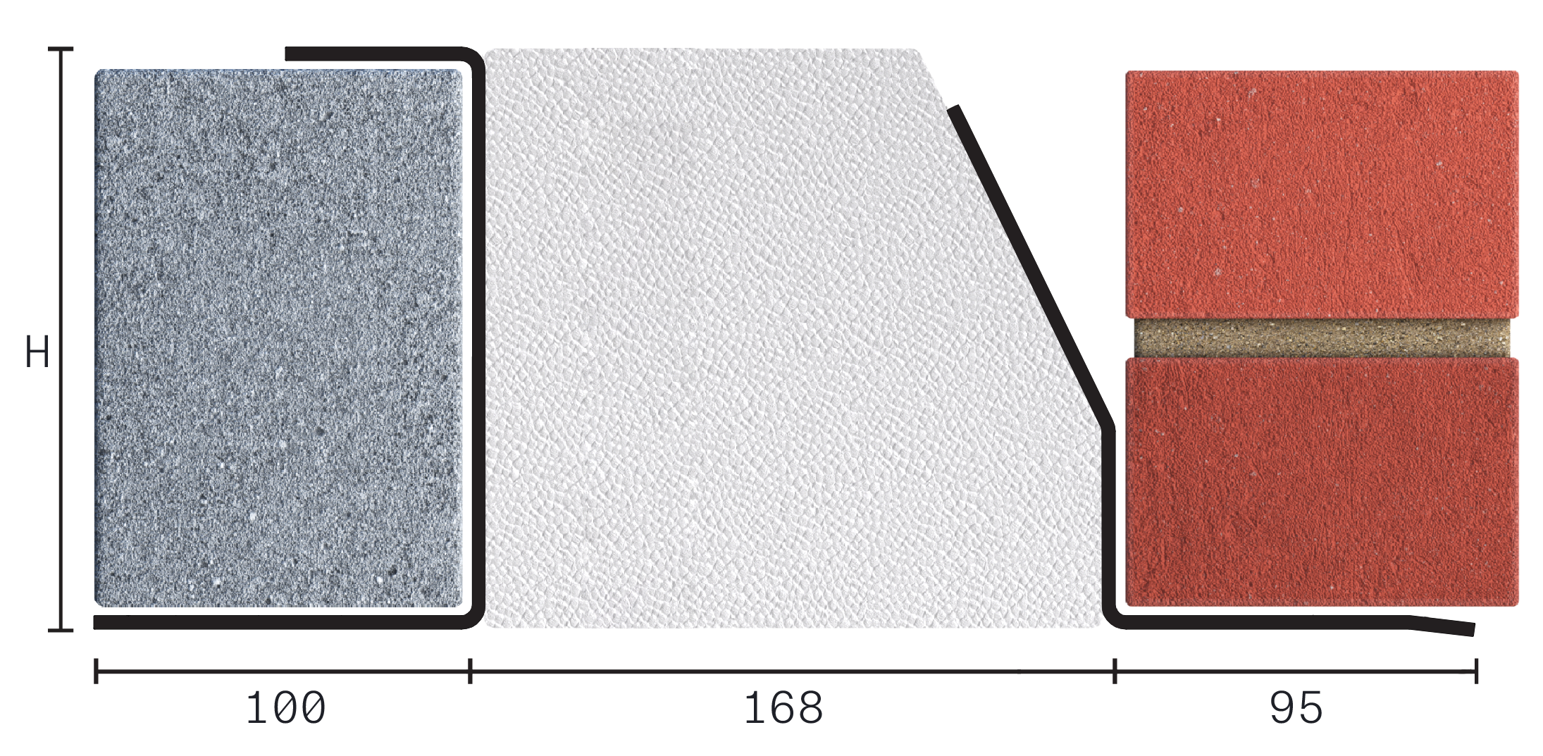 Catnic standard duty thermally broken cavity wall lintel for 170-185mm cavity wall shown in 2D side profile