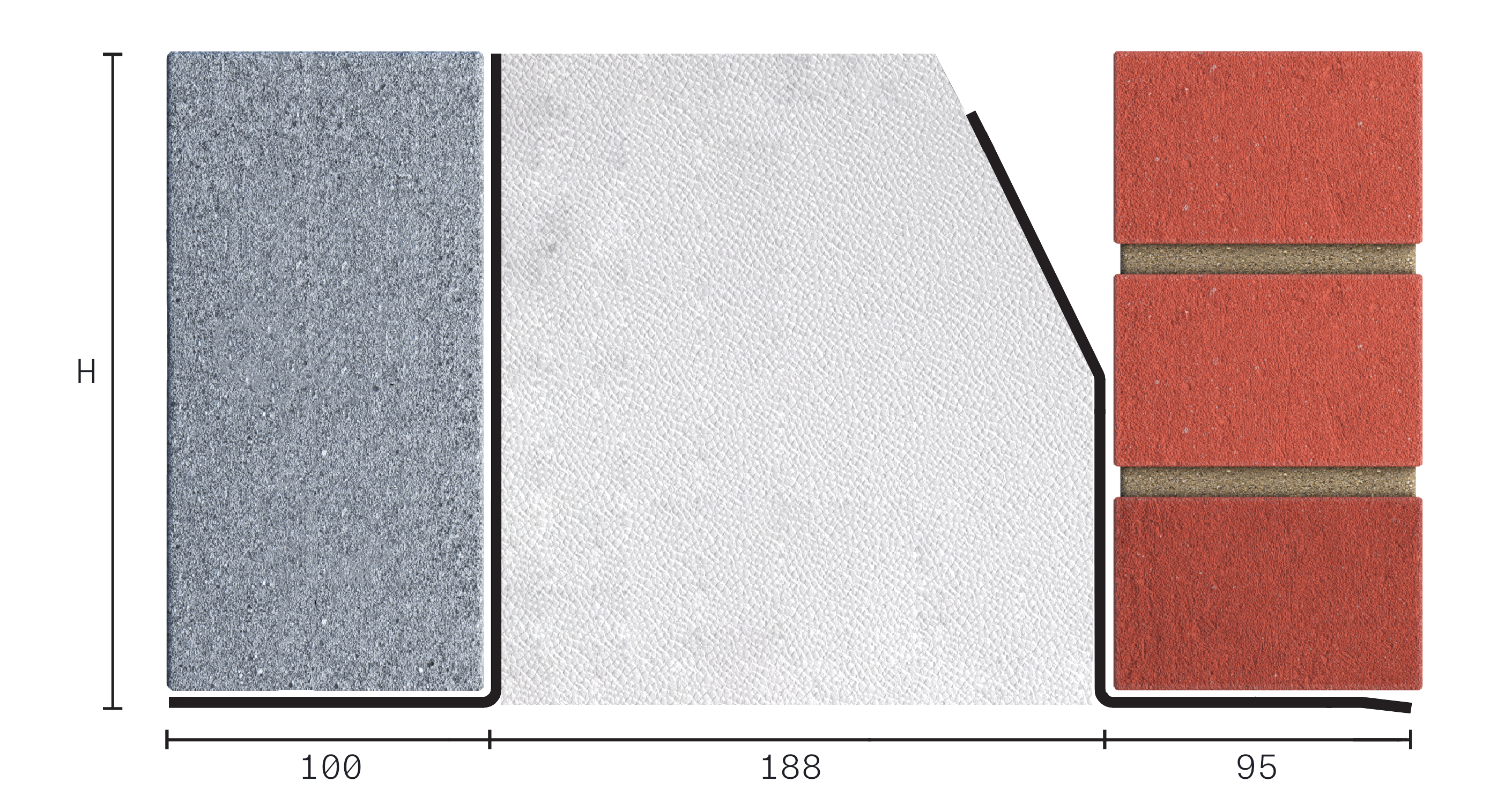 Catnic standard duty thermally broken cavity wall lintel for 190-205mm cavity wall shown in 2D side profile